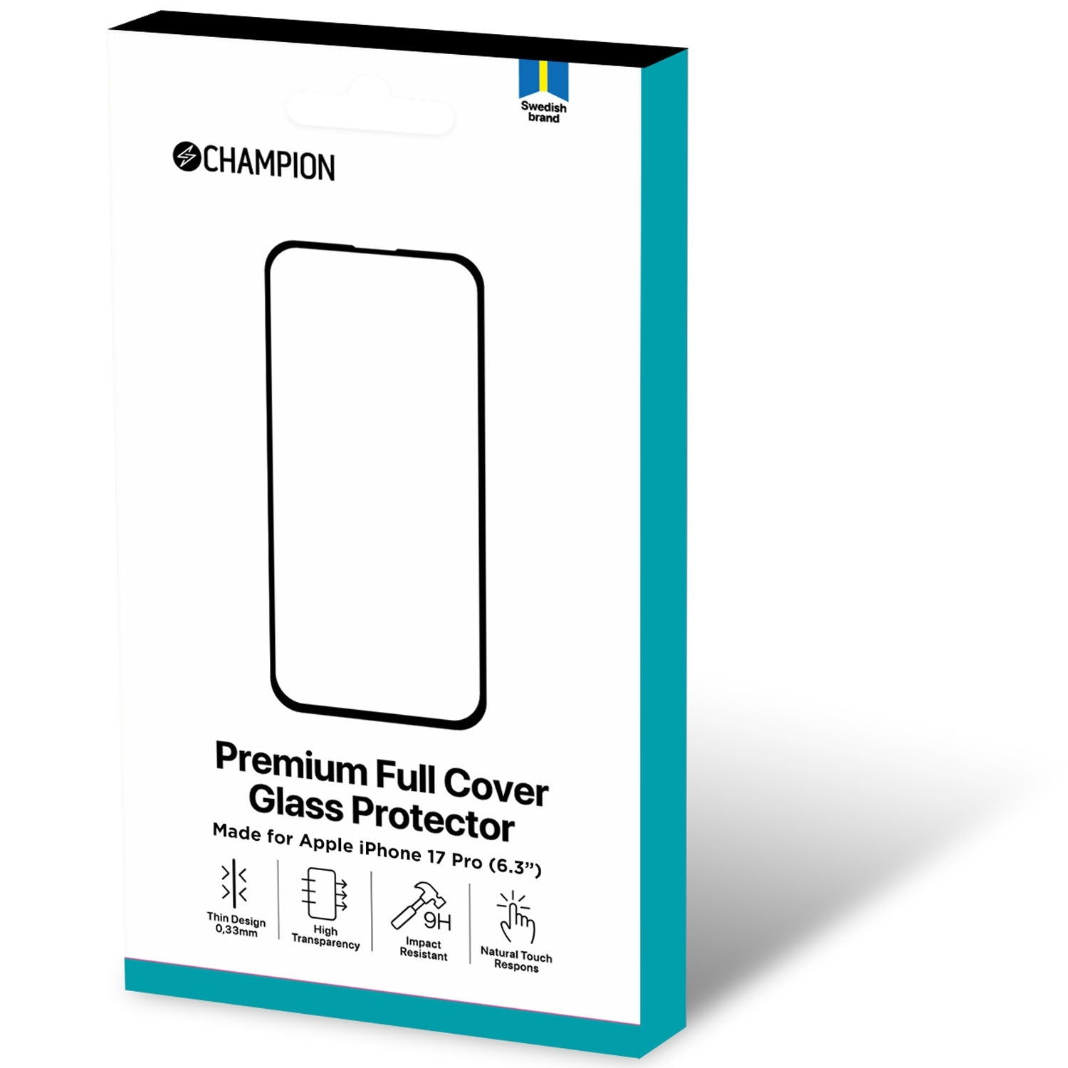 Protector de pantalla de vidrio Champion para iPhone 17 Pro, 6,3 pulgadas, fino, transparente.
