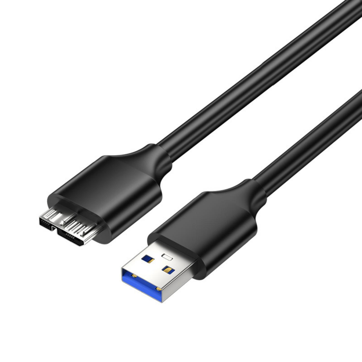 Schwarzes USB-Kabel mit USB-A- und Micro-USB-Anschlüssen.