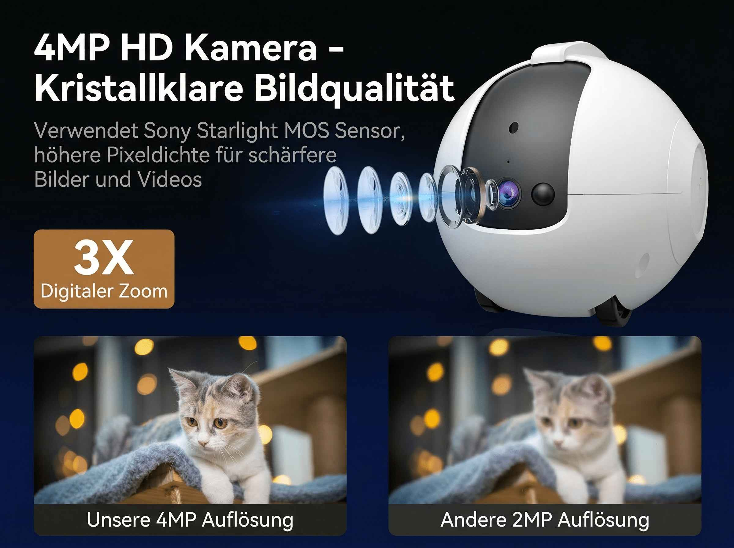 Überwachungskamera mit 4MP HD, Sony Starlight Sensor, 3x Zoom.