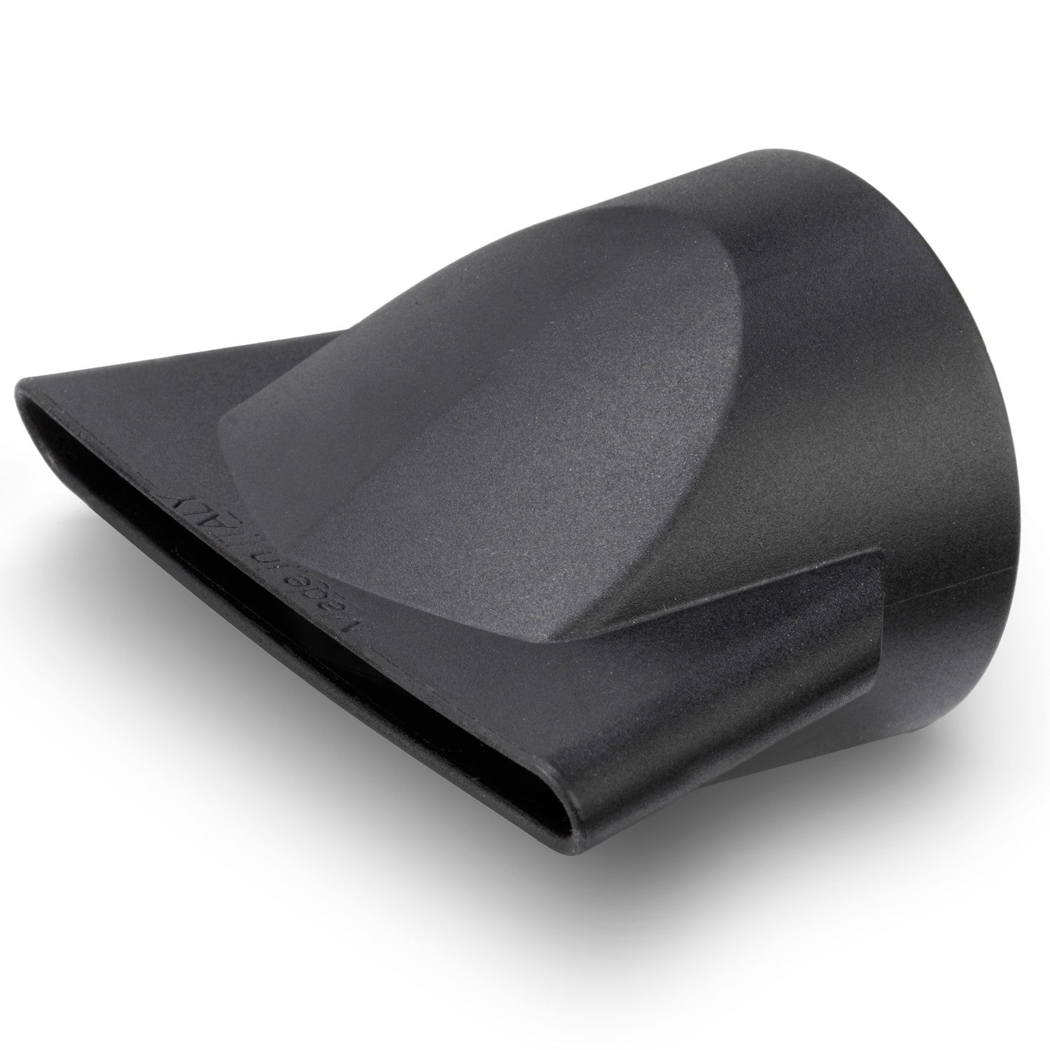 Een zwarte plastic mondstukaccessoire voor een haardroger.