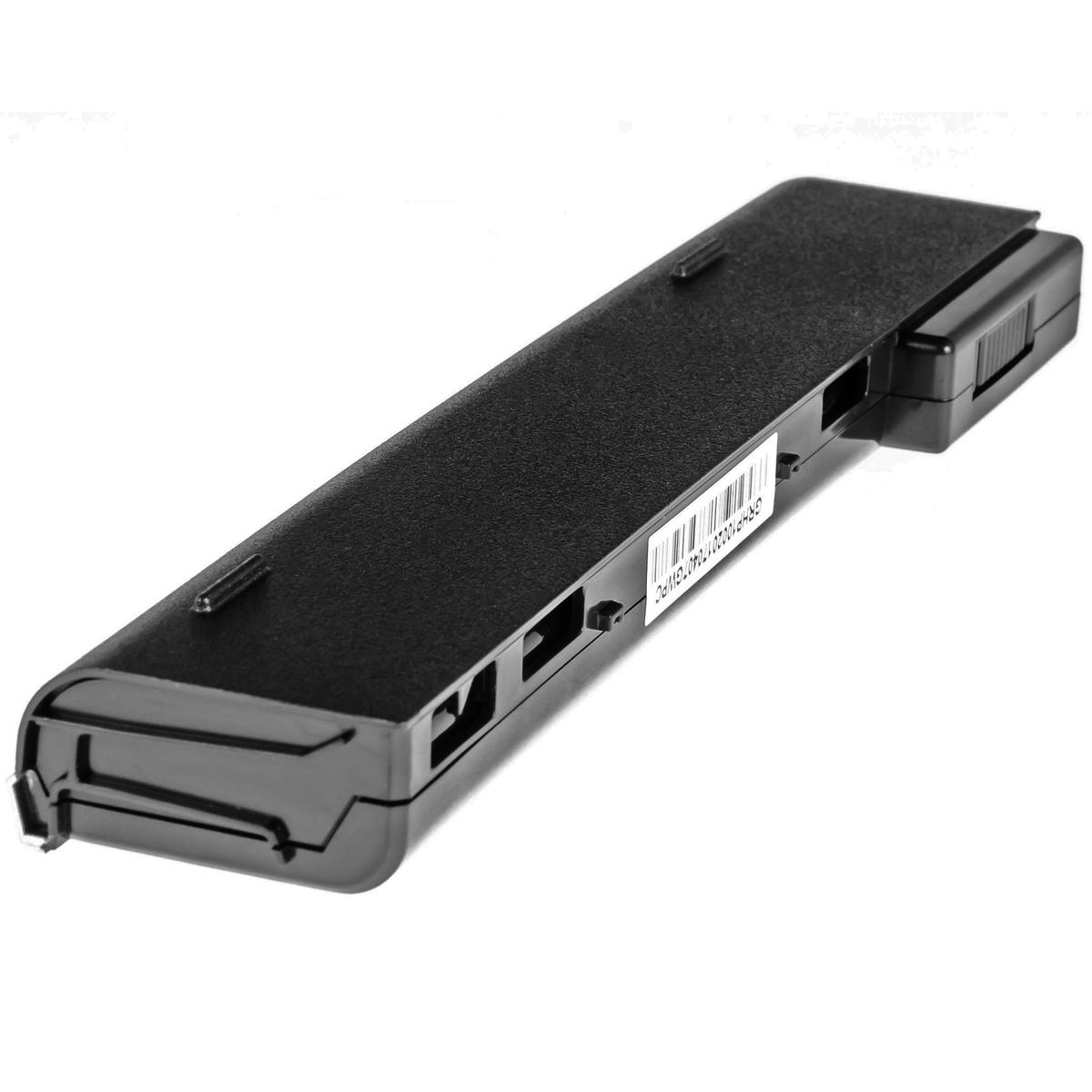 Czarna bateria do laptopa z etykietą, na białym tle.