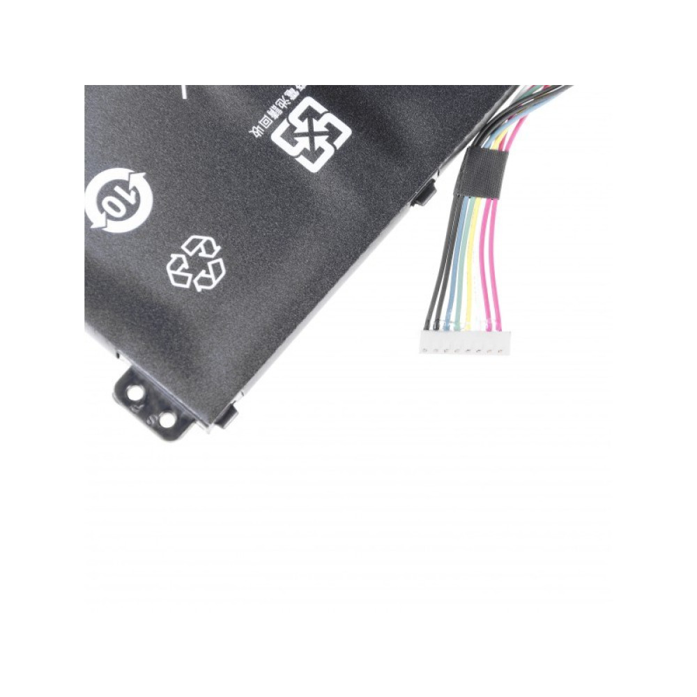 Czarna bateria z kablami, symbolem recyklingu i '10'.