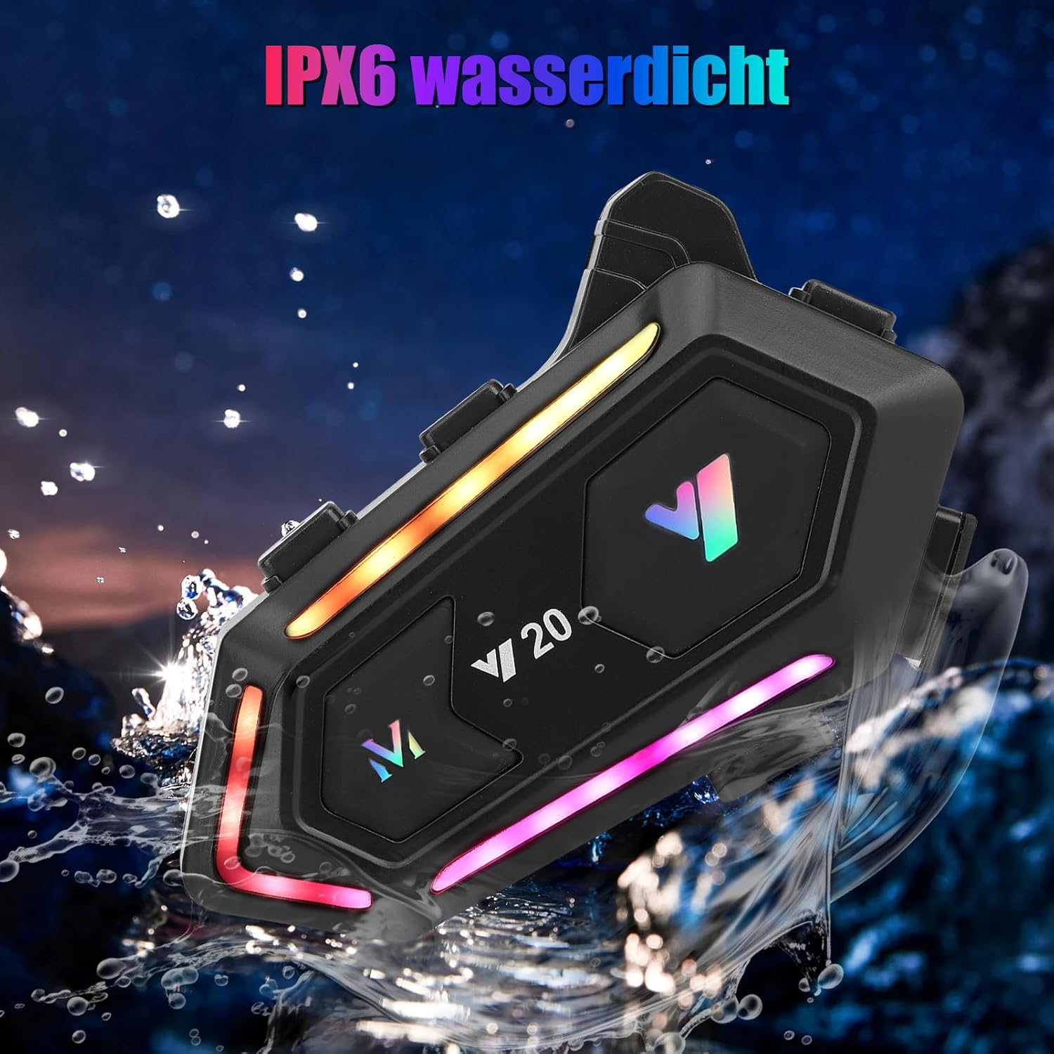 Schwarzes Gerät mit bunten Lichtern taucht in Wasser ein.