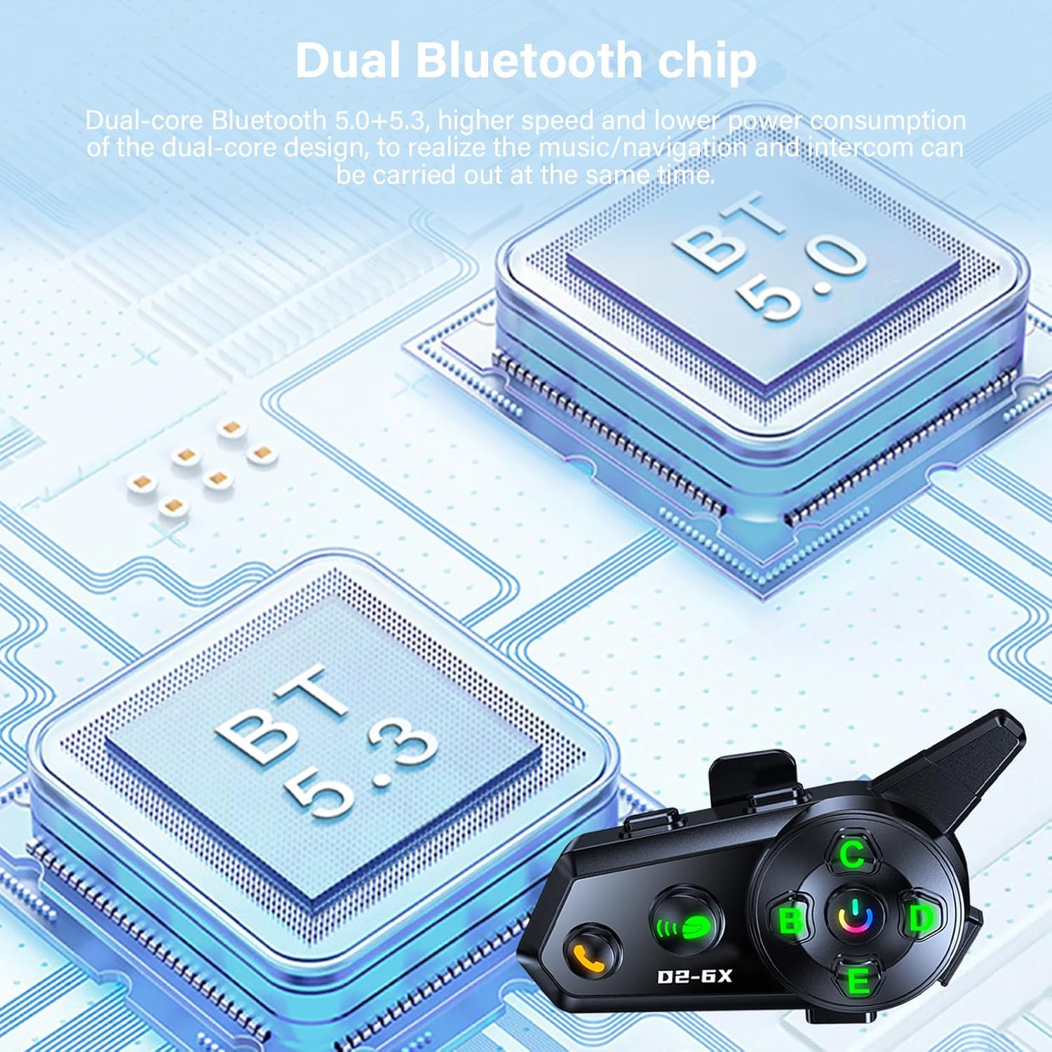 Motorrad-Bluetooth-Kommunikator mit BT 5.0 und 5.3 Chips.