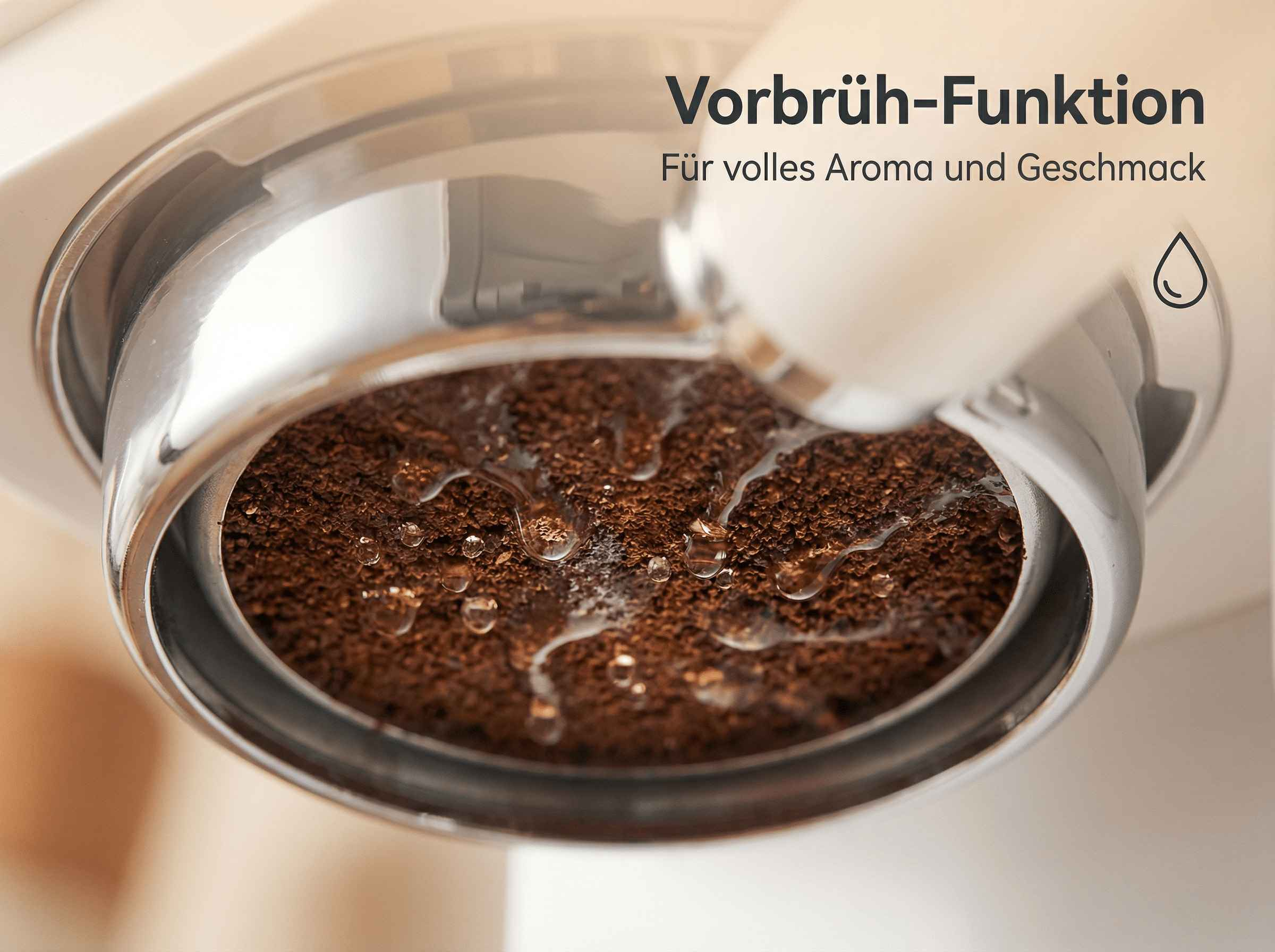 Kaffeepulver mit Wasser wird aufgebrüht, um das volle Aroma zu erzielen.