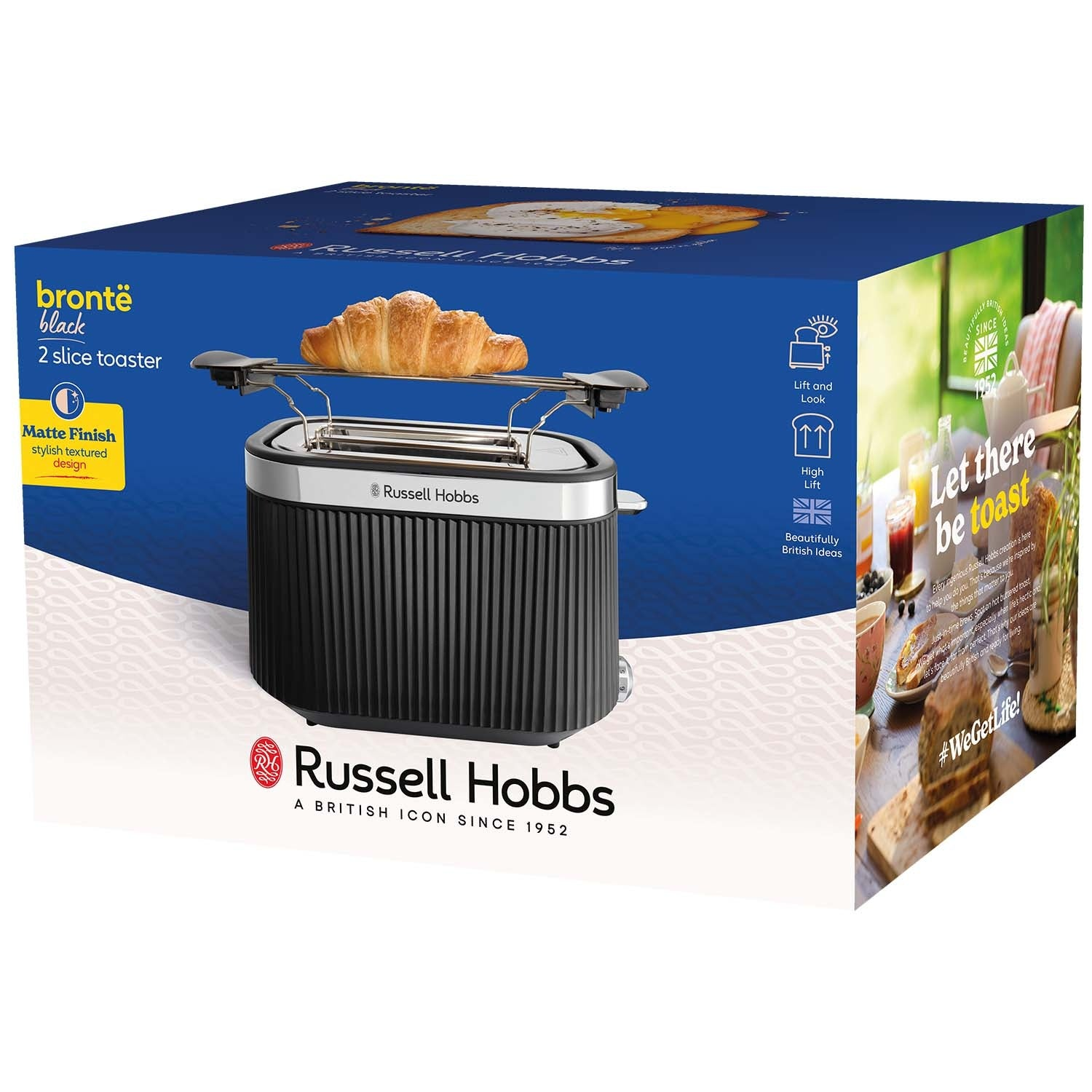 Tostapane Russell Hobbs nero a 2 fette con croissant sopra. Finitura opaca.