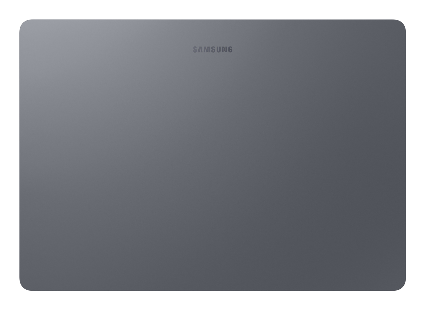 Tablet Samsung grigio con angoli arrotondati.