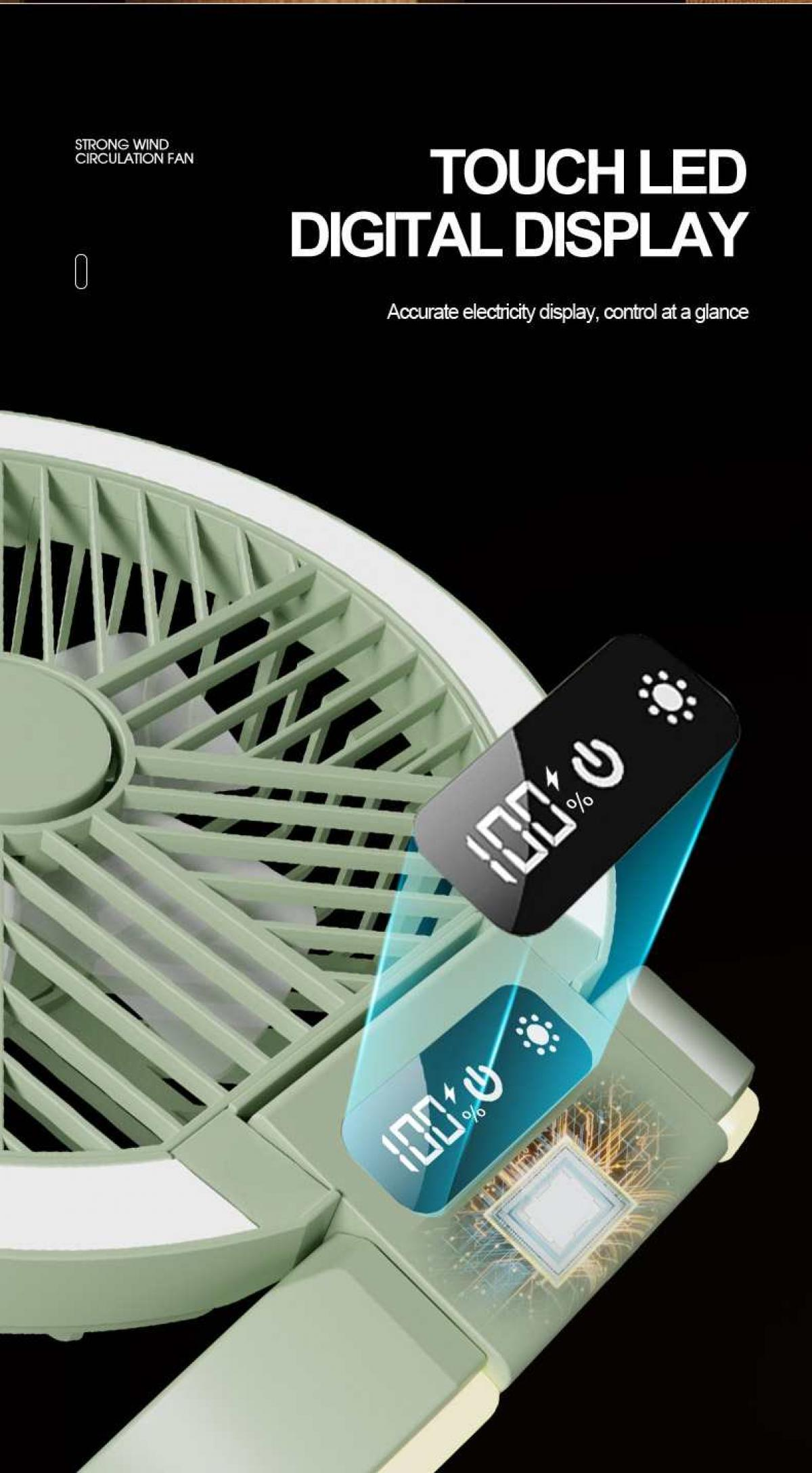 Ein grüner Ventilator mit Touch-LED-Digitalanzeige zeigt 100% an.