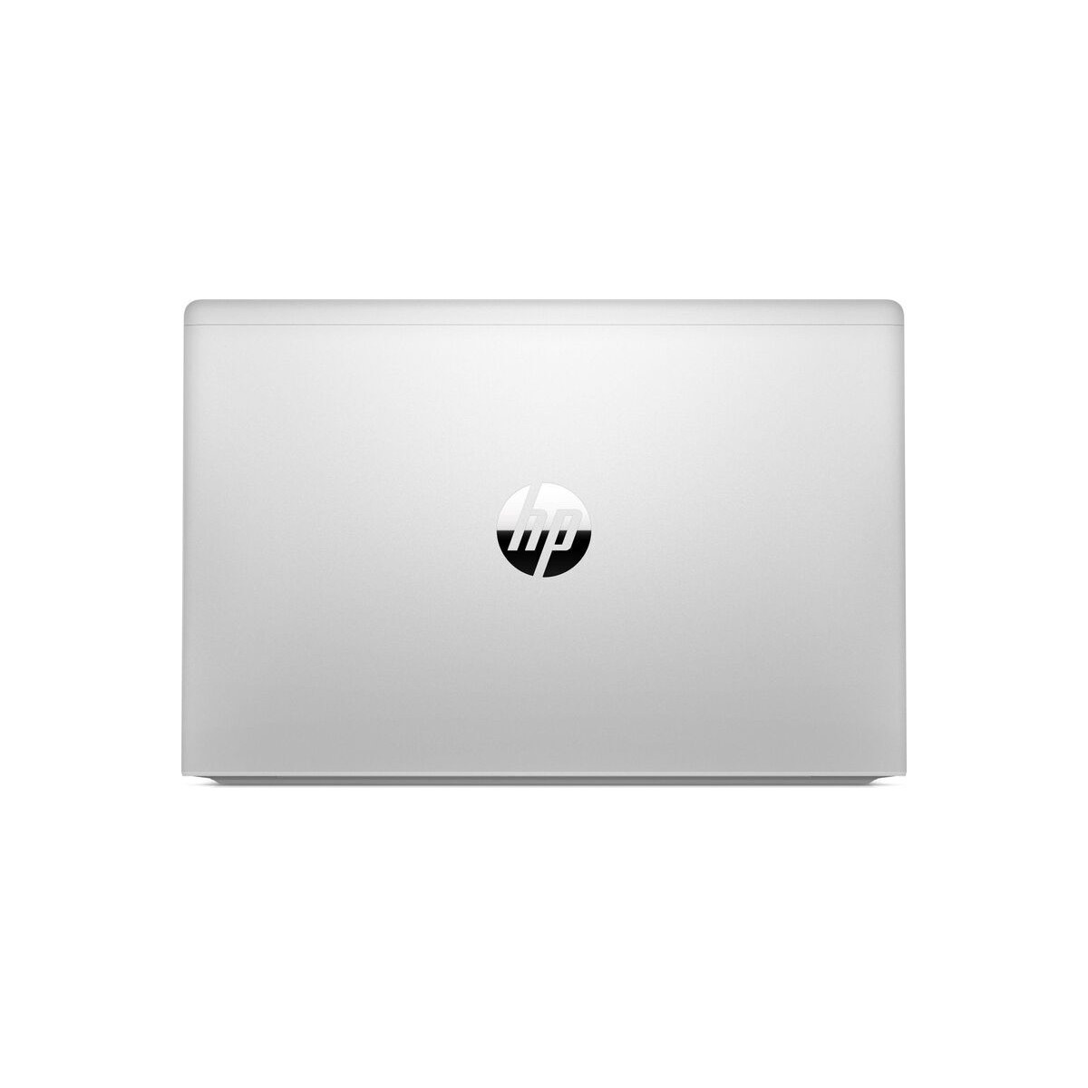 Rückseite eines silbernen HP Laptops mit Logo.