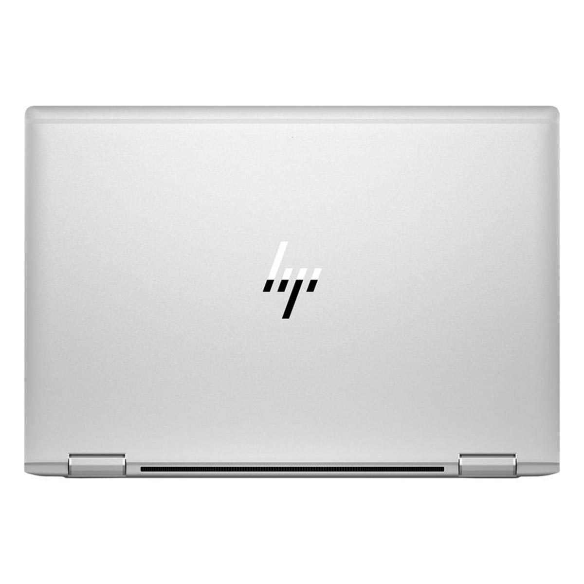 Zamknięty srebrny laptop HP z logo na pokrywie.