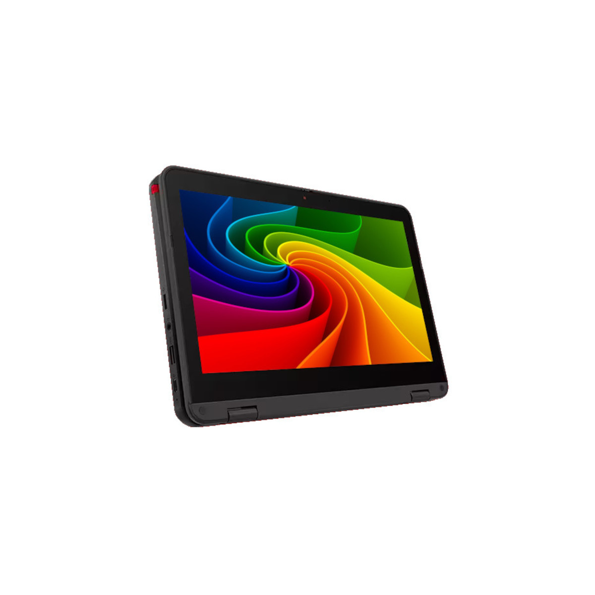 Ein schwarzes Tablet mit einem bunten, wirbelnden Hintergrundbild.