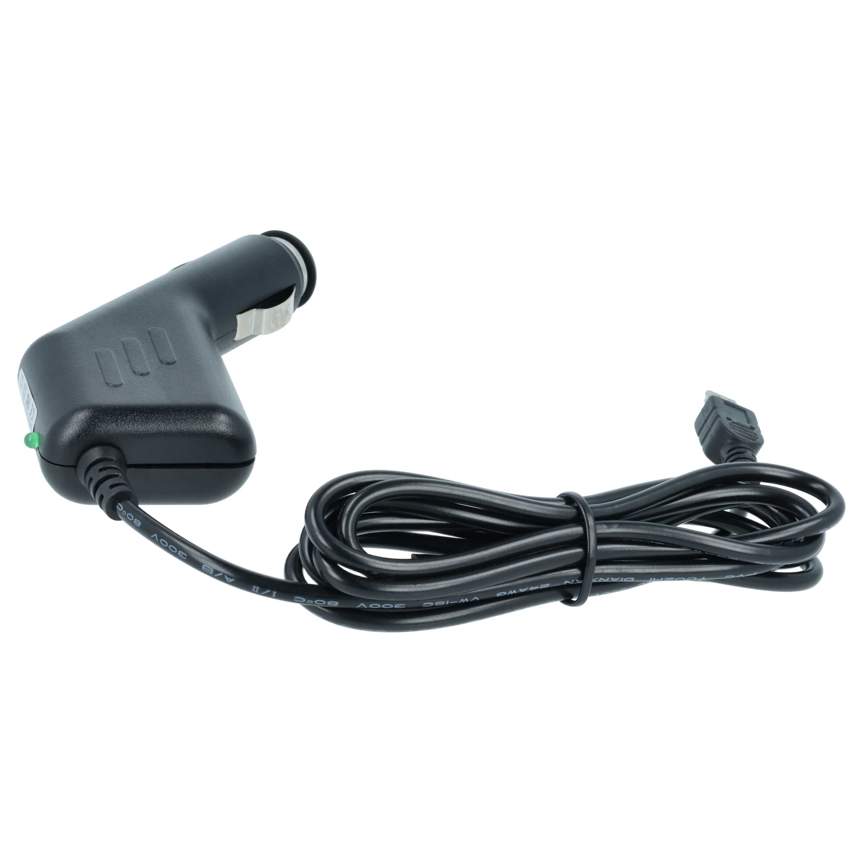 Schwarzer Autoladegerät mit Kabel und USB-Anschluss auf weißem Hintergrund.