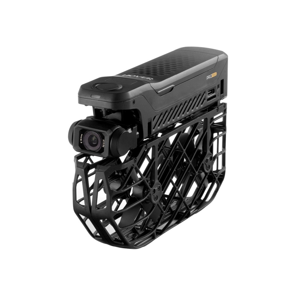 Czarny składany korpus drona z kamerą i klatką.