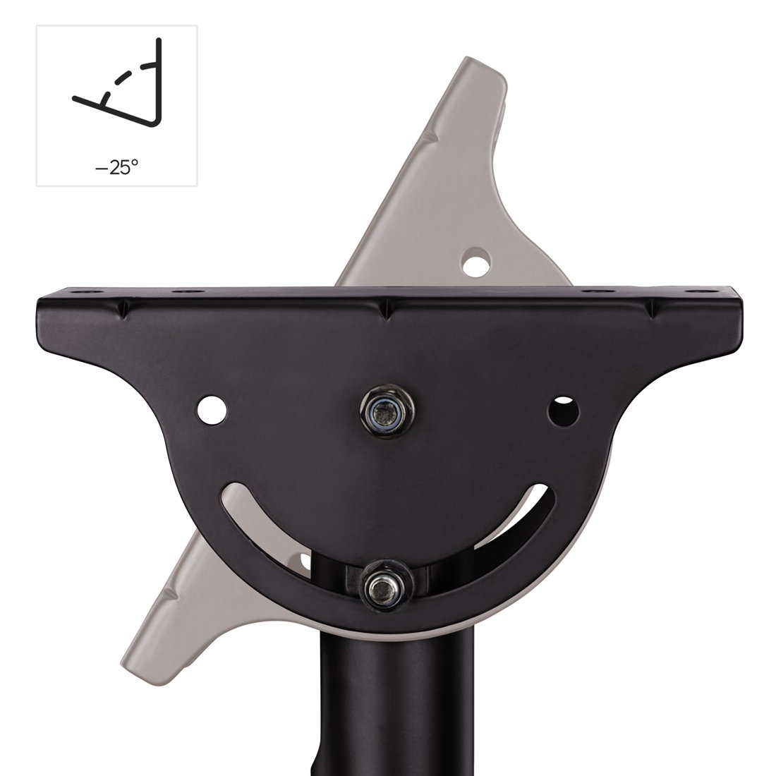 Czarny metalowy mechanizm z symbolem kąta (-25°).