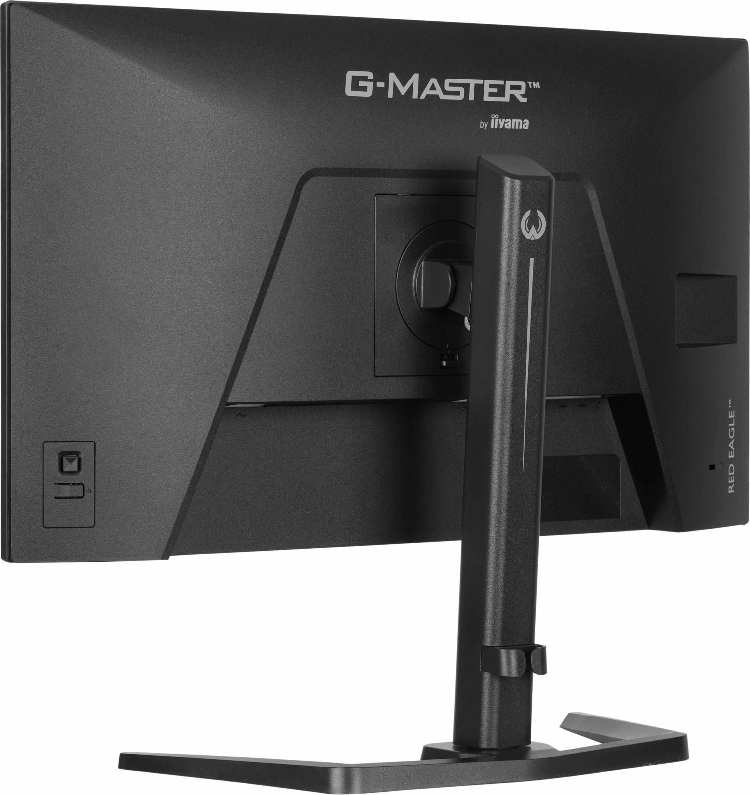 Back of a black monitor with stand and "G-MASTER" branding.