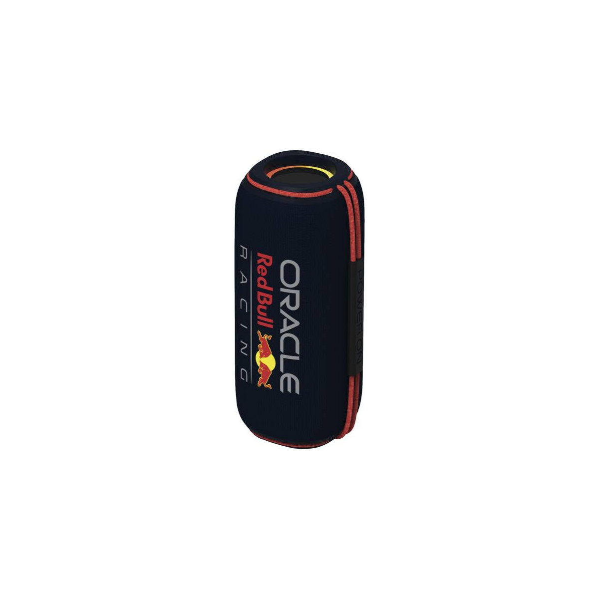 Altoparlante blu scuro con loghi Red Bull Racing e Oracle.