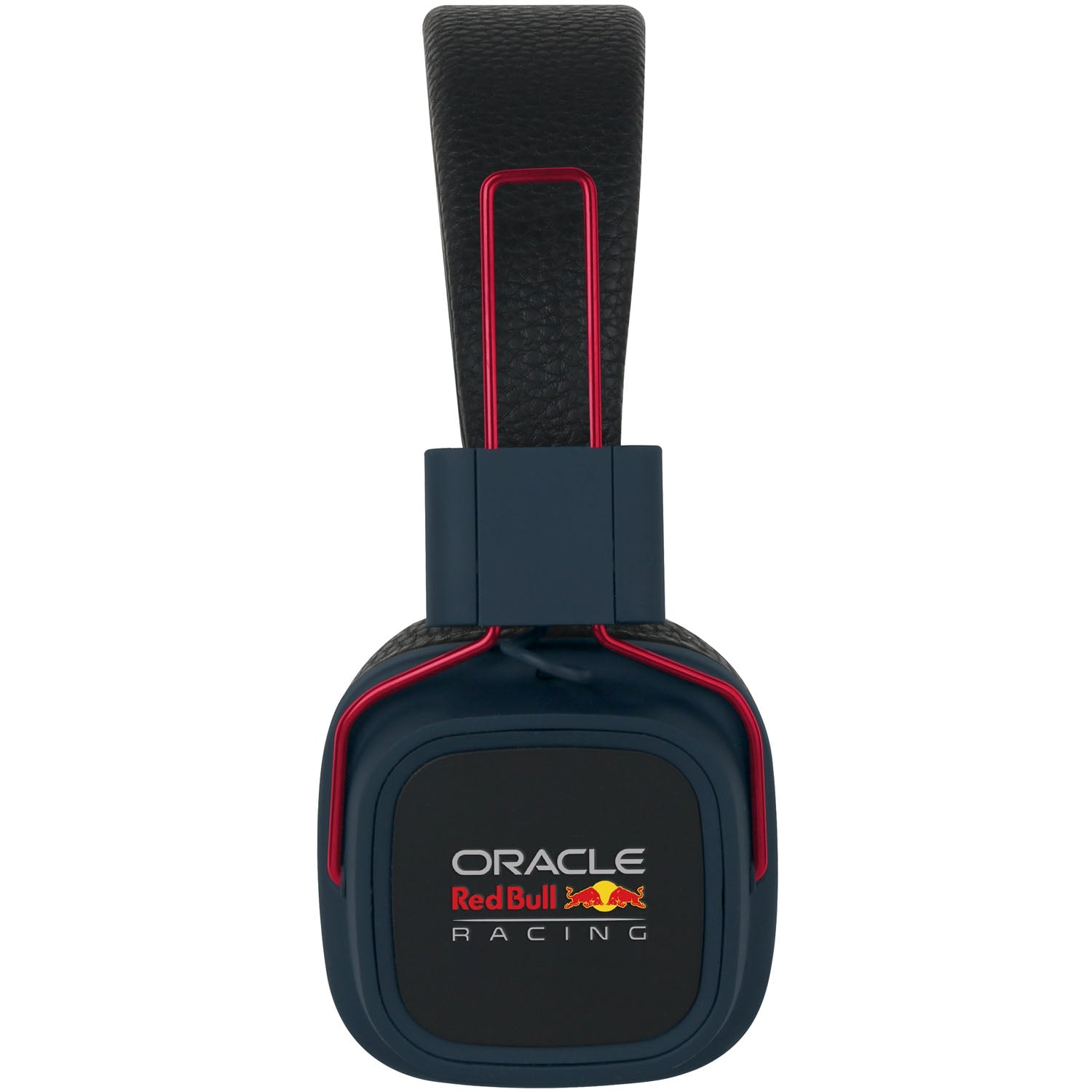 Cuffie blu scuro con accenti rossi e logo Oracle Red Bull Racing.