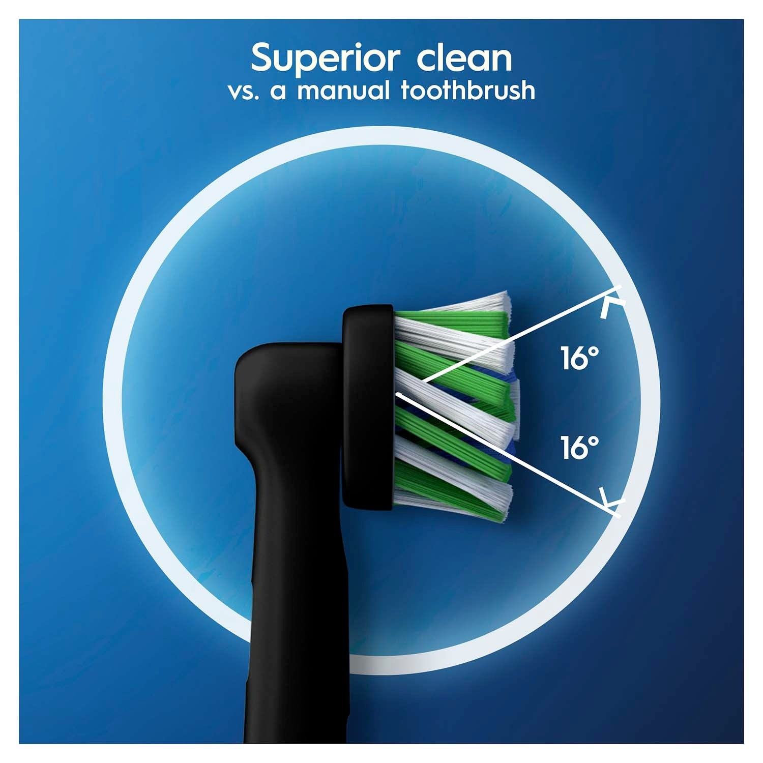 Cabezal de cepillo eléctrico con cerdas en ángulo de 16 grados.