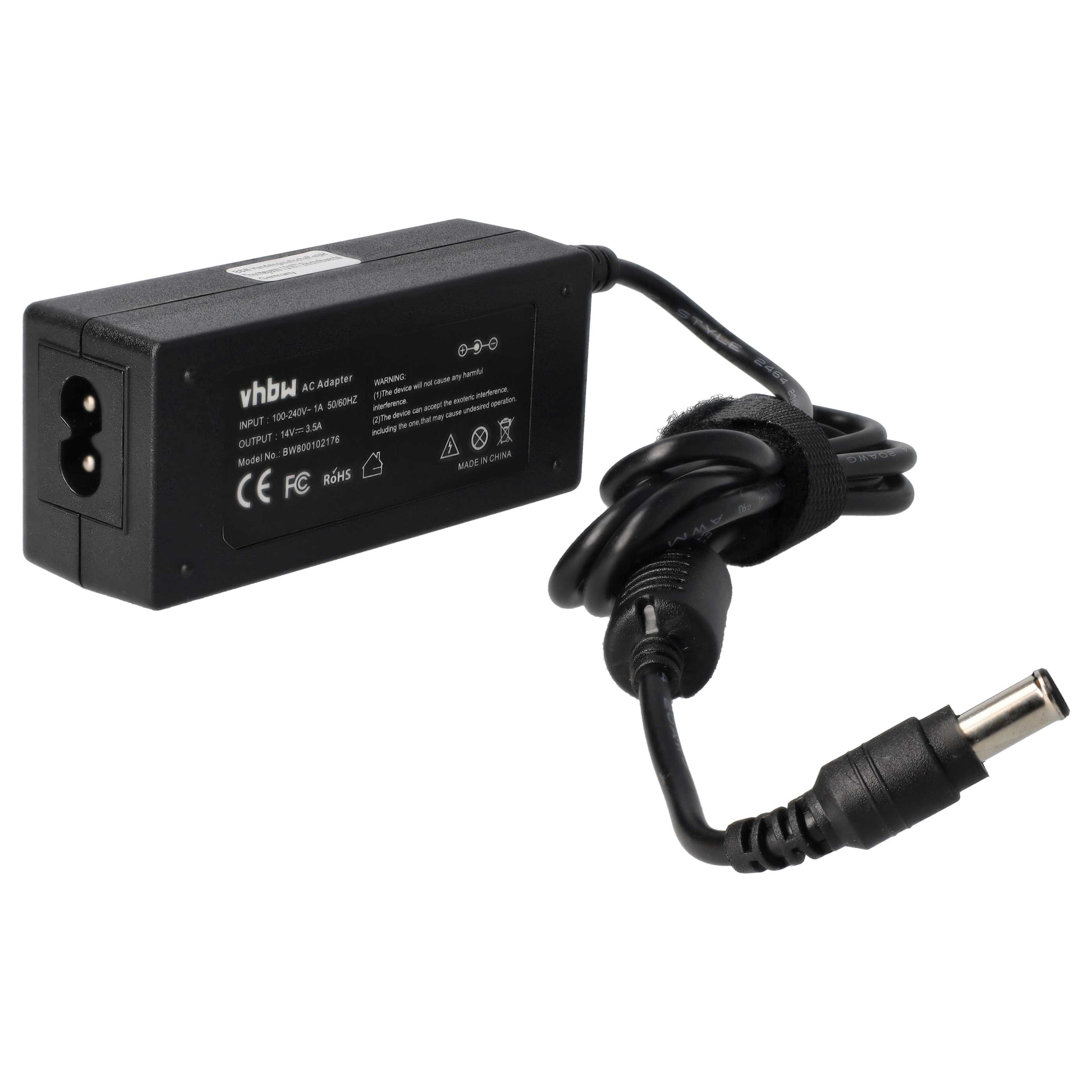 Schwarzer Laptop-Netzteil mit Kabel und Stecker, auf weißem Hintergrund.