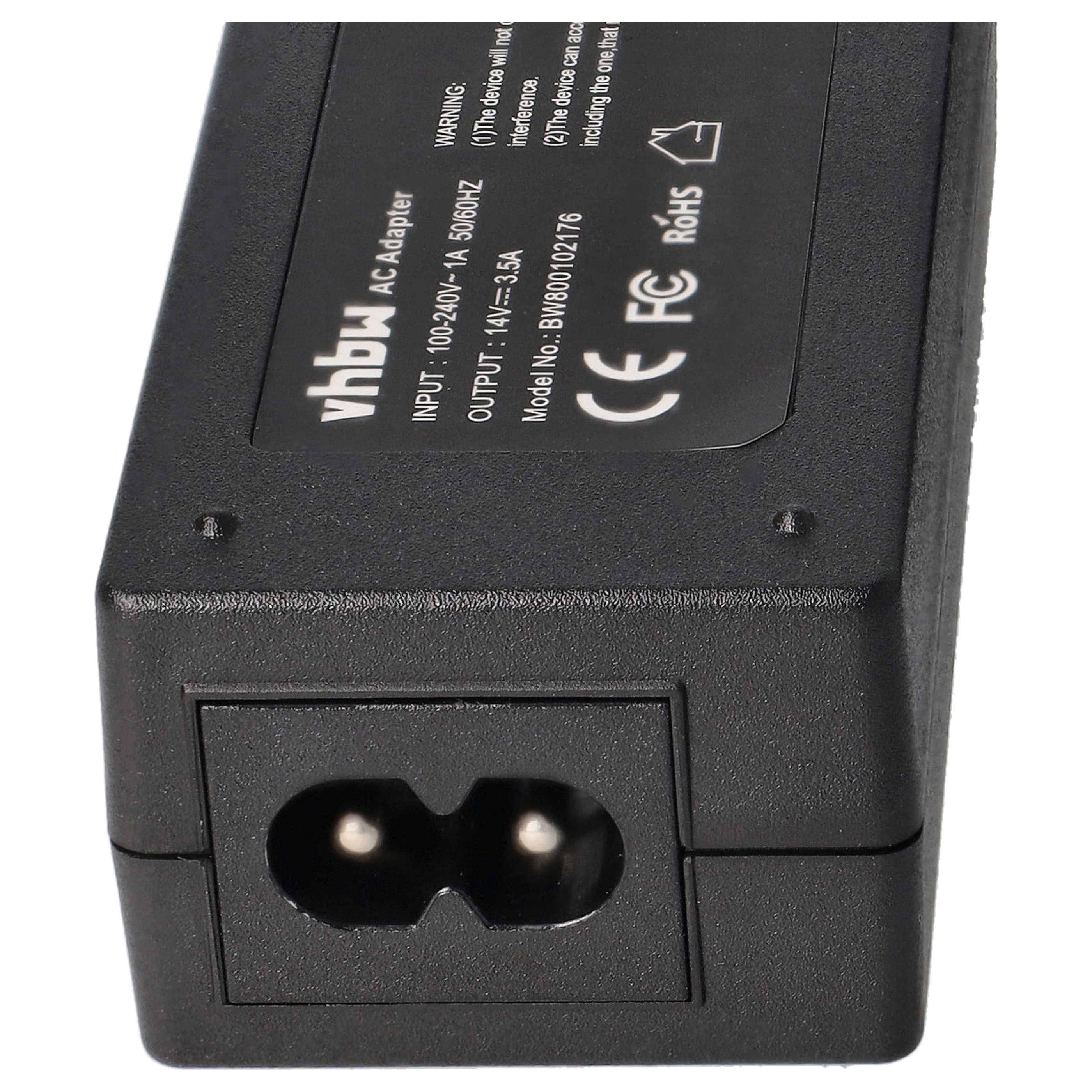 Schwarzer Netzstecker mit CE, FC, RoHS-Siegeln und Beschriftung.