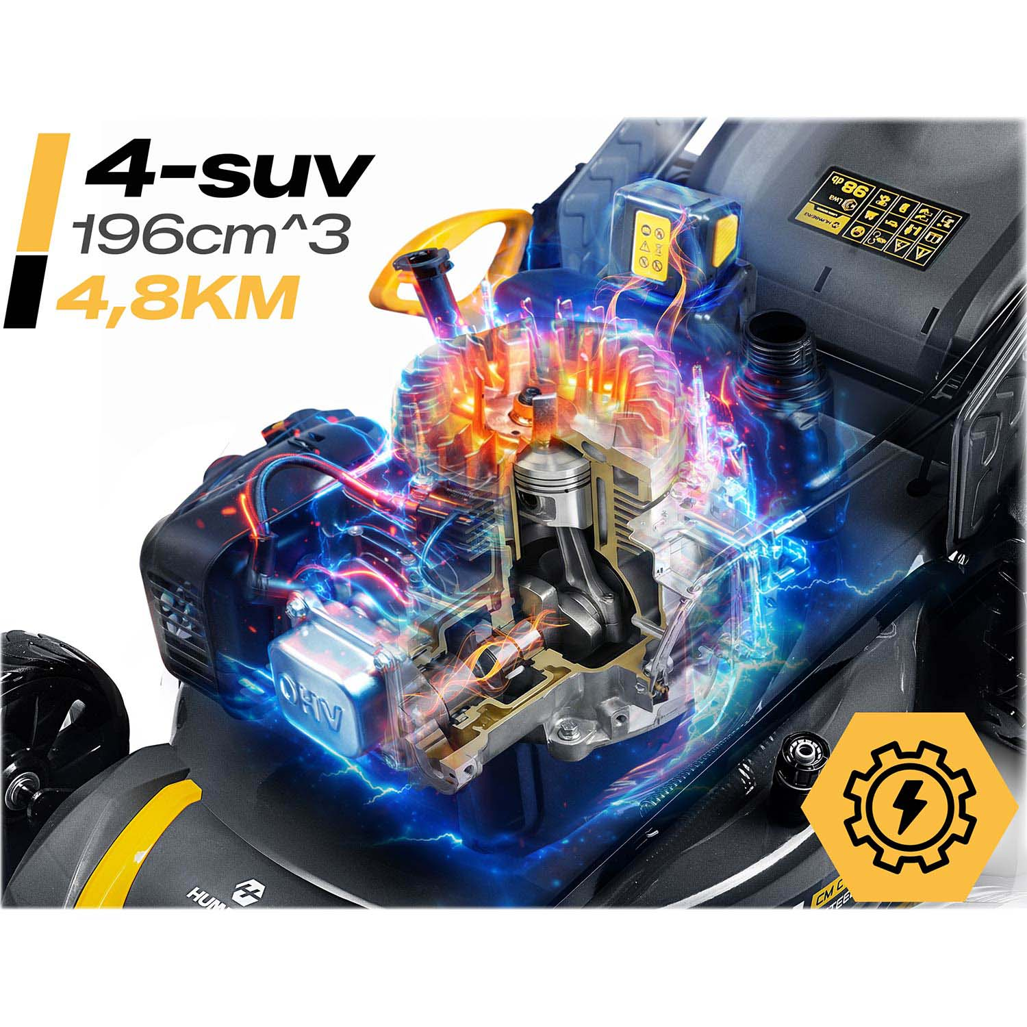 Widok silnika kosiarki, 4,8 kW, 196 cm³.