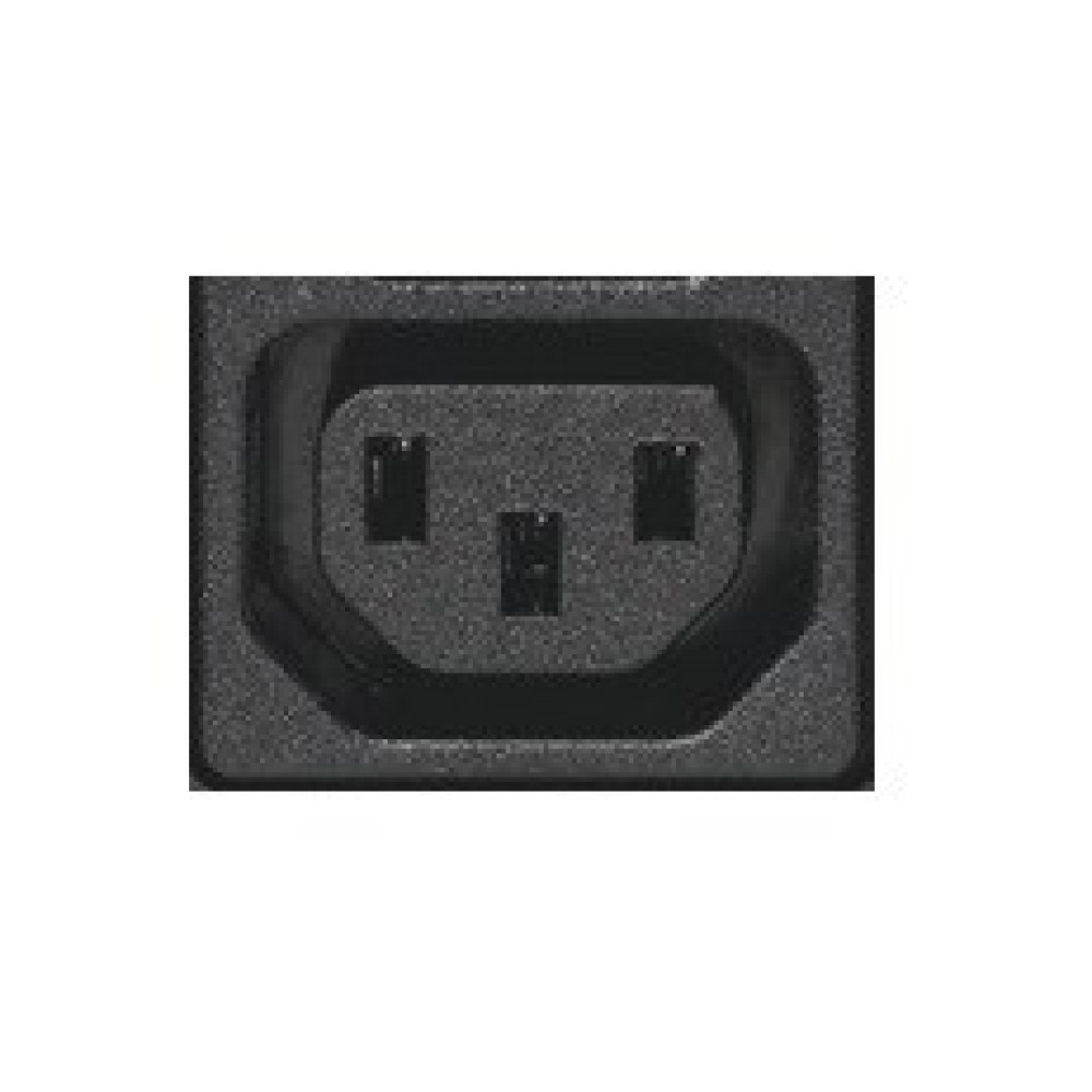 Zbliżenie czarnego gniazda zasilającego z trzema otworami.