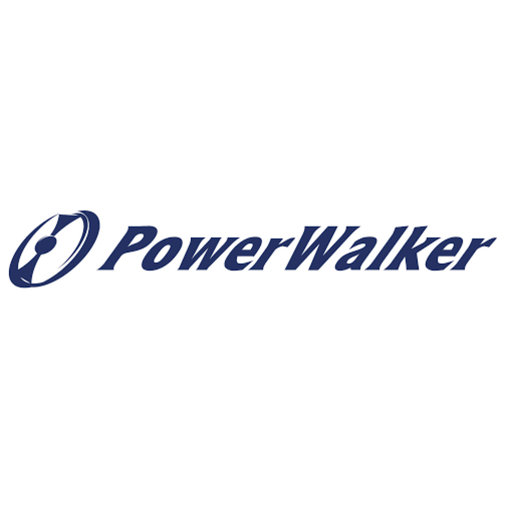 Logo przedstawia napis 'PowerWalker' ciemnoniebieską czcionką z ikoną stylizowanego koła.