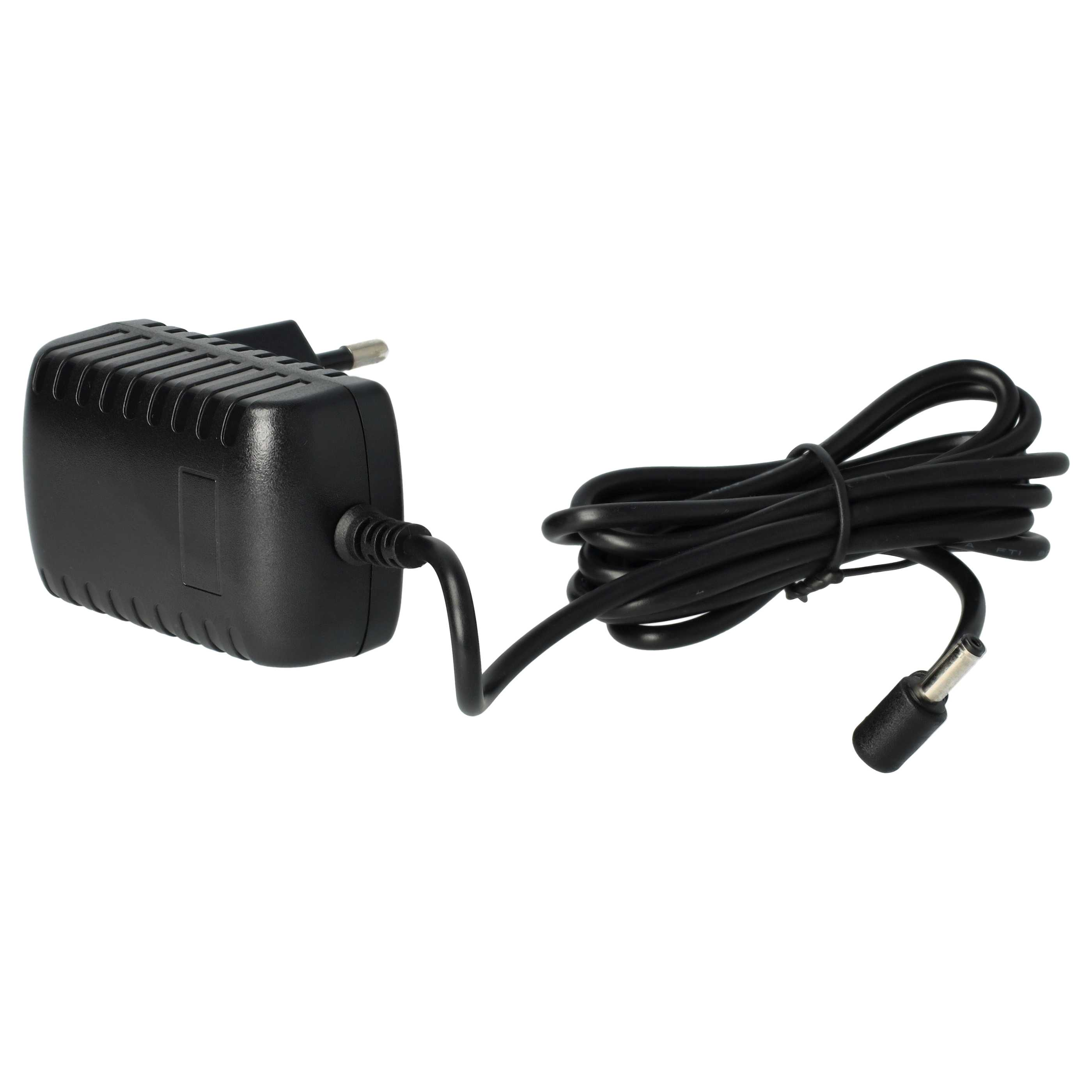Ein schwarzer Netzadapter mit Kabel und Stecker auf weißem Hintergrund.