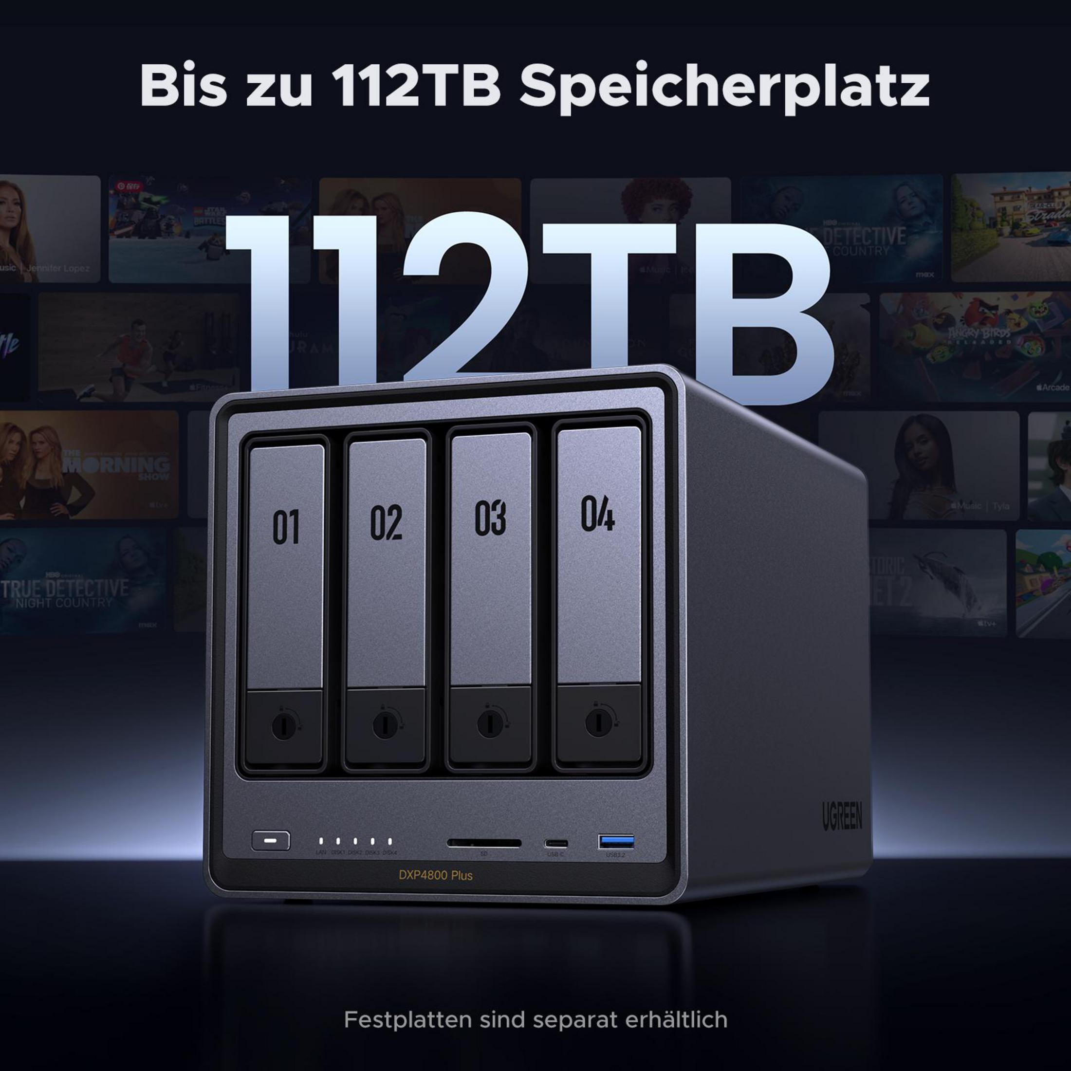 UGREEN DXP4800 Plus NAS z 4 zatokami, oferujący do 112TB pamięci.