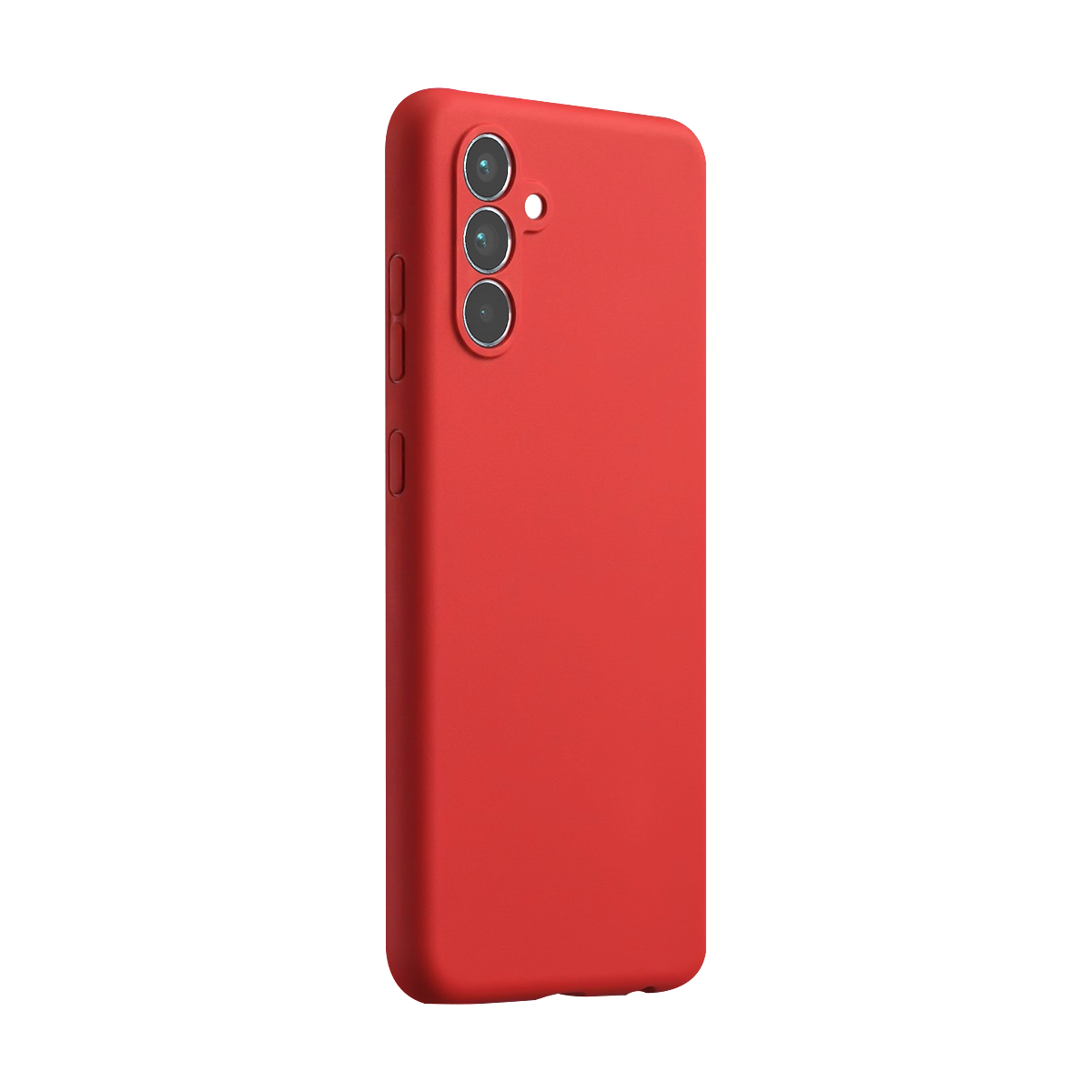 Custodia rossa per telefono con tre fotocamere sul retro.