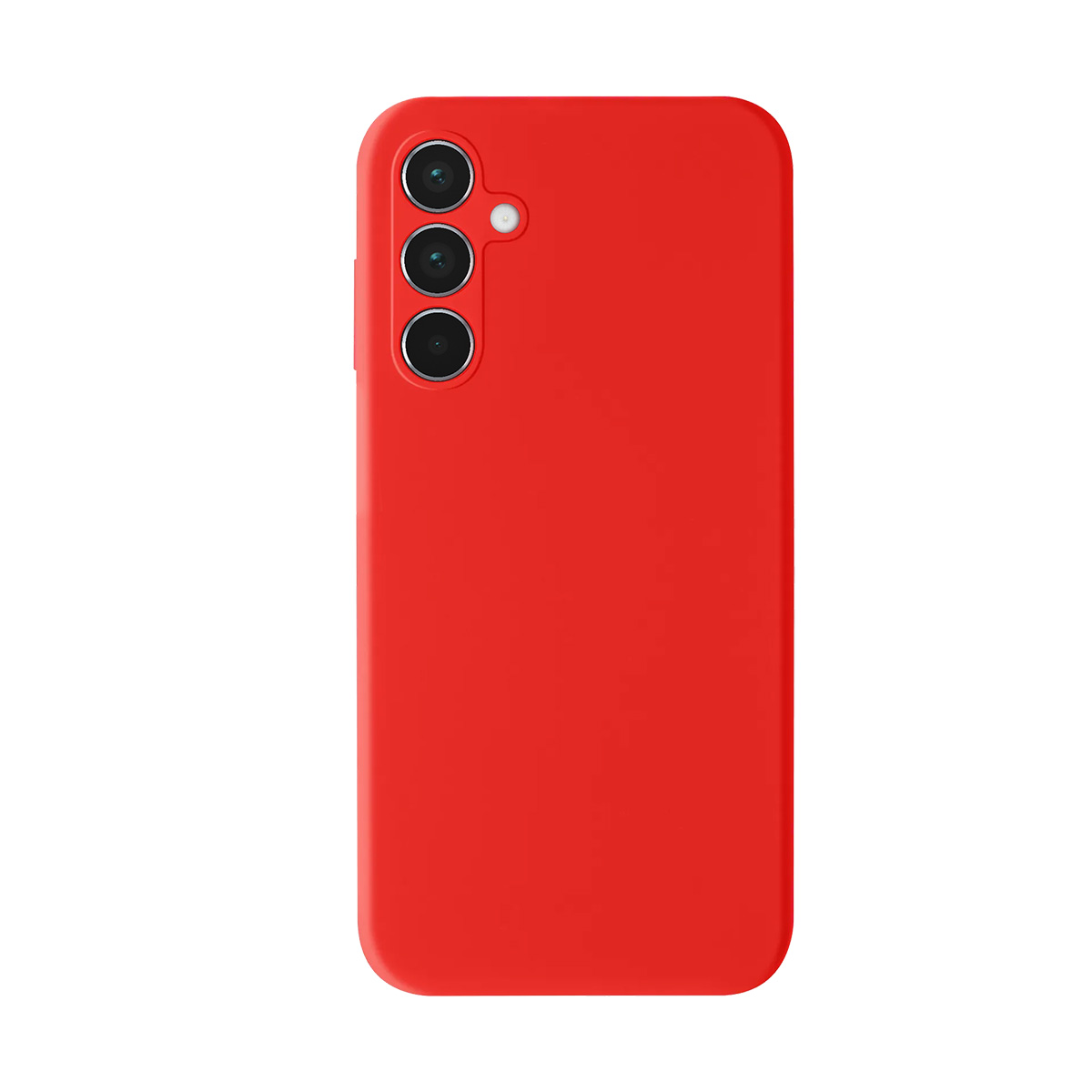 Custodia rossa per telefono con tre lenti e flash.