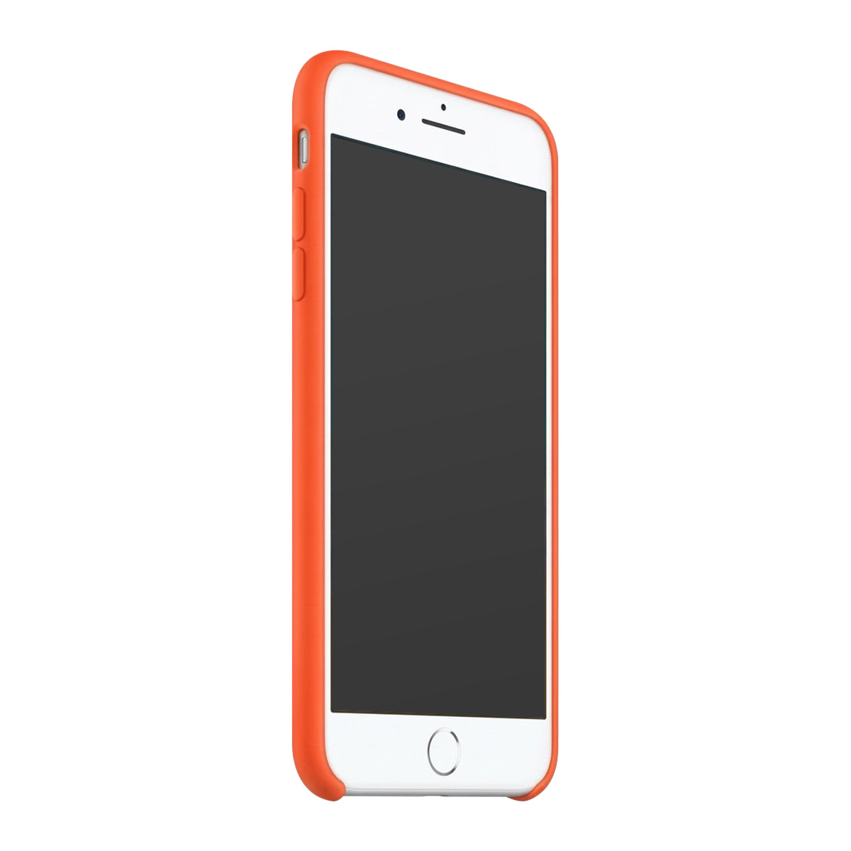 Uno smartphone bianco con cover arancione e schermo nero.