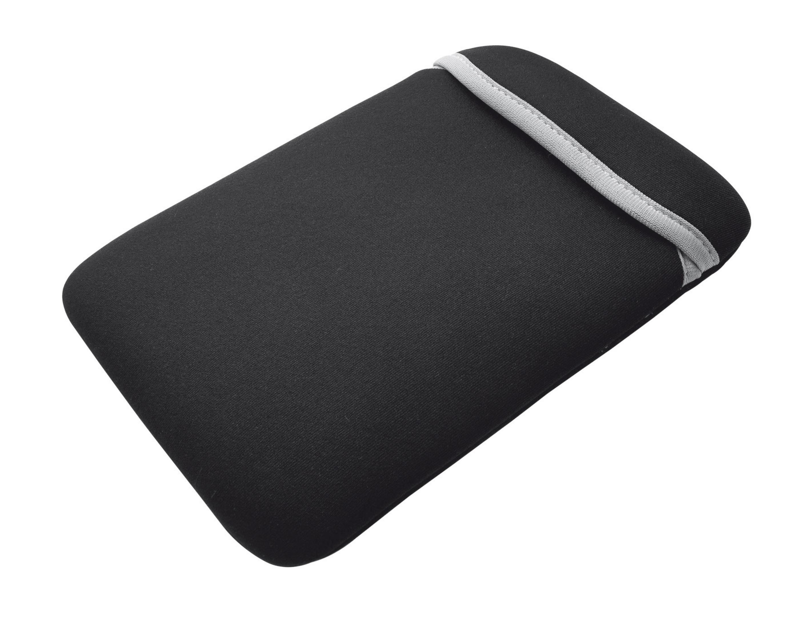 Schwarze Laptoptasche mit hellgrauem Rand.