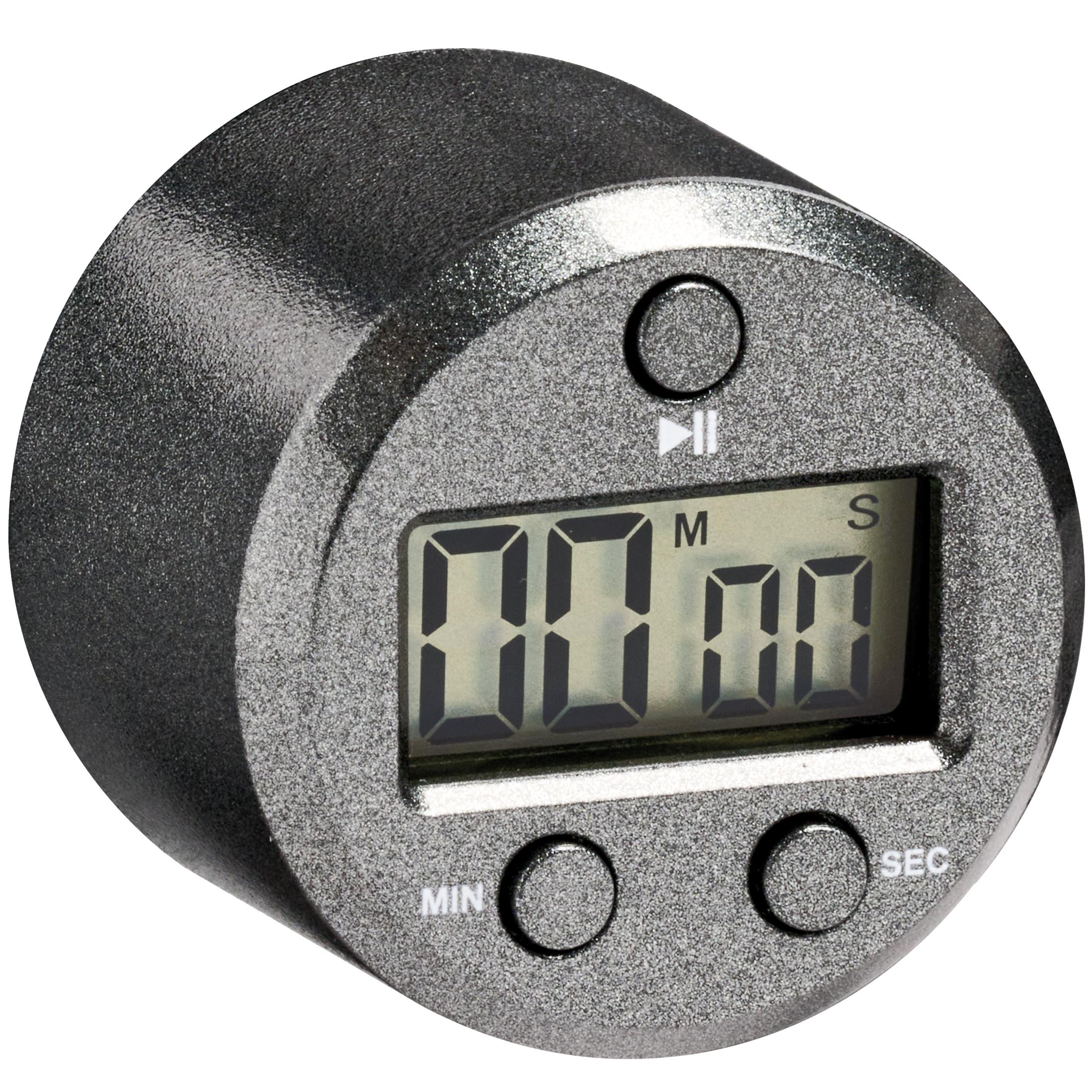 A gray digital timer with a display and buttons.