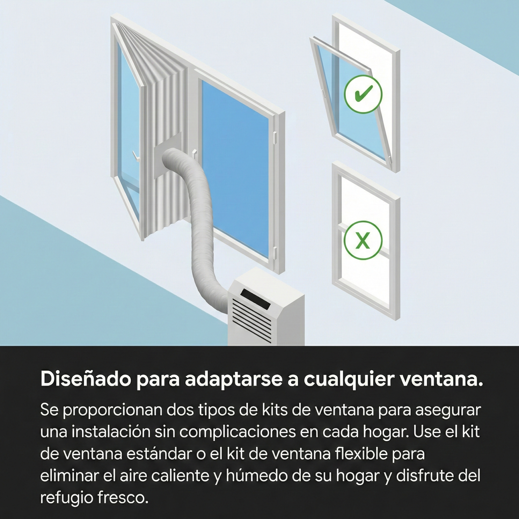 Fenster-Klimaanlagen-Kit-Illustration mit offenen Fenstern.