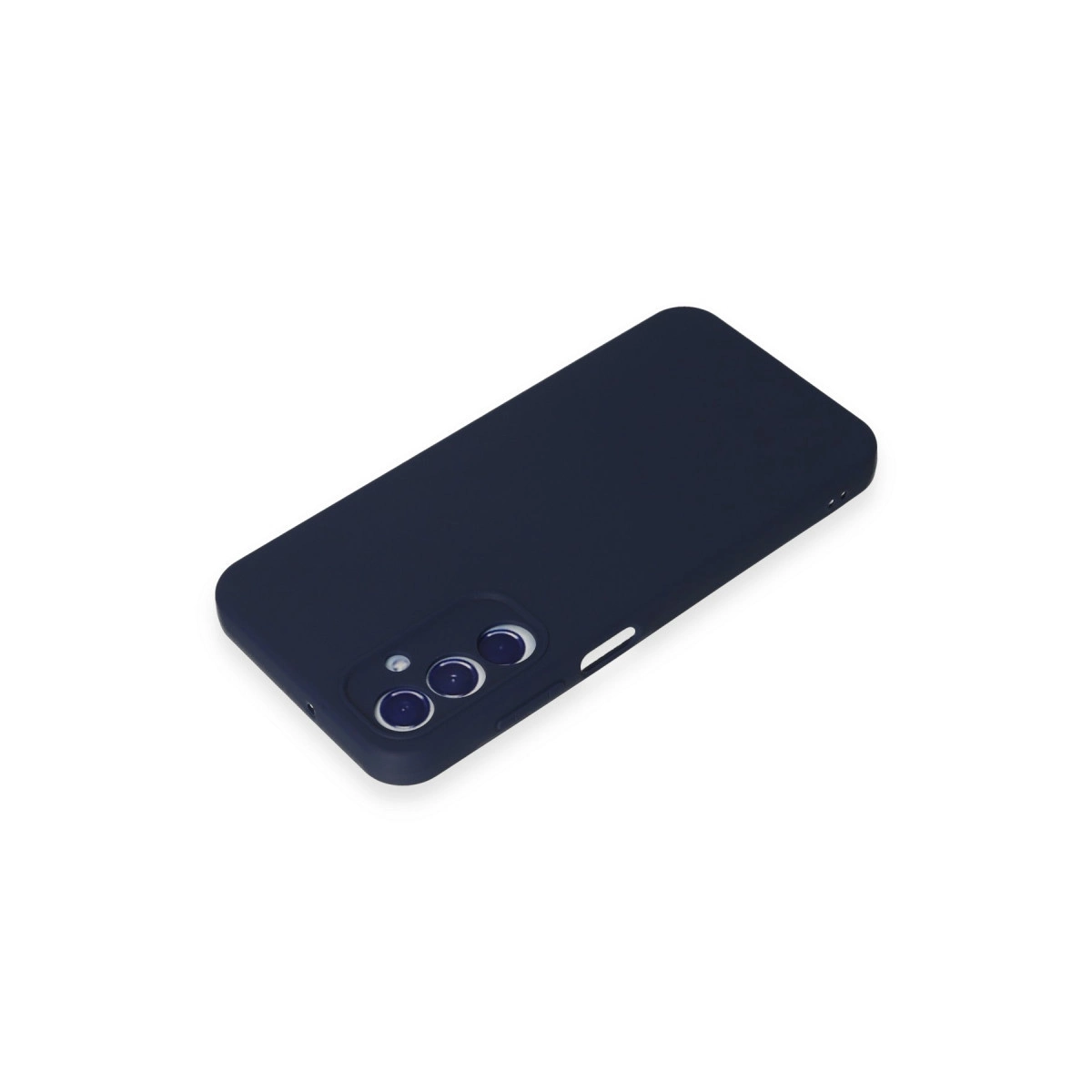 Üç kamera lensli lacivert telefon kılıfı, beyaz arka plan.