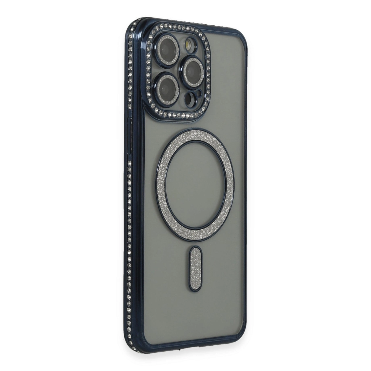 NEWFACE iPhone 15 Pro Uyumlu Joke Simli Magneticsafe Telefon Kılıfı Lacivert