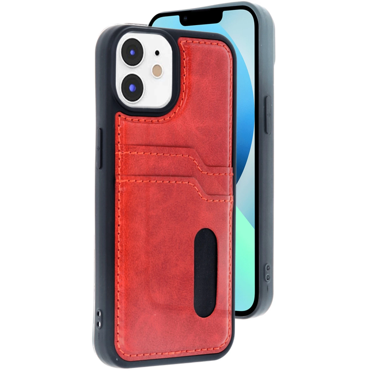 NEWFACE iPhone 11 Uyumlu Sara Kartvizitli Deri Telefon Kılıfı Kırmızı