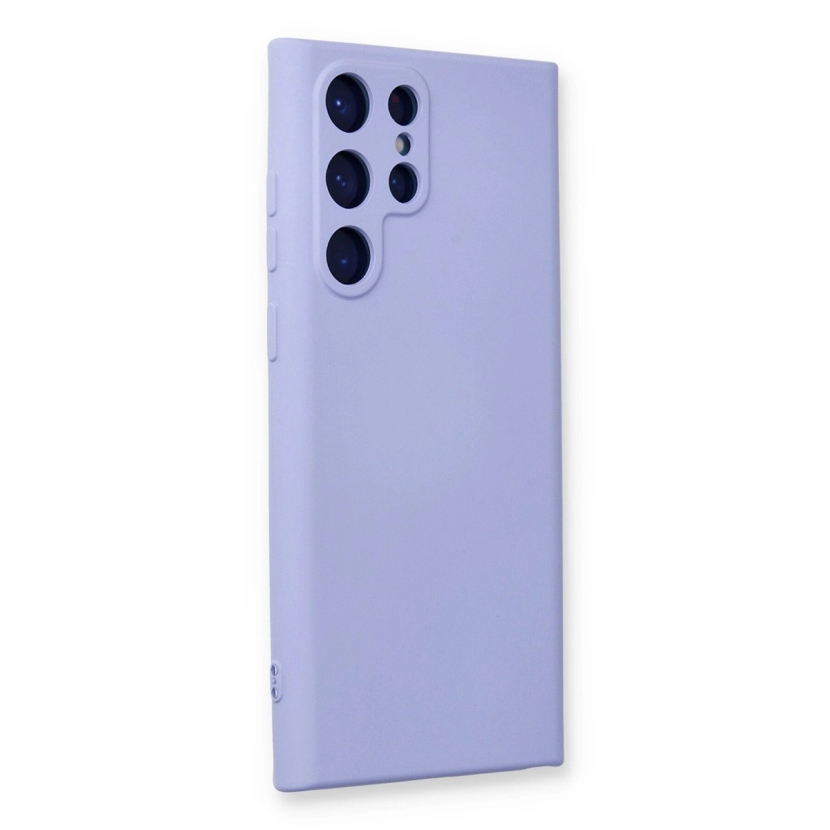 Açık mor telefon kılıfı, beyaz arka planda kamera modülü.