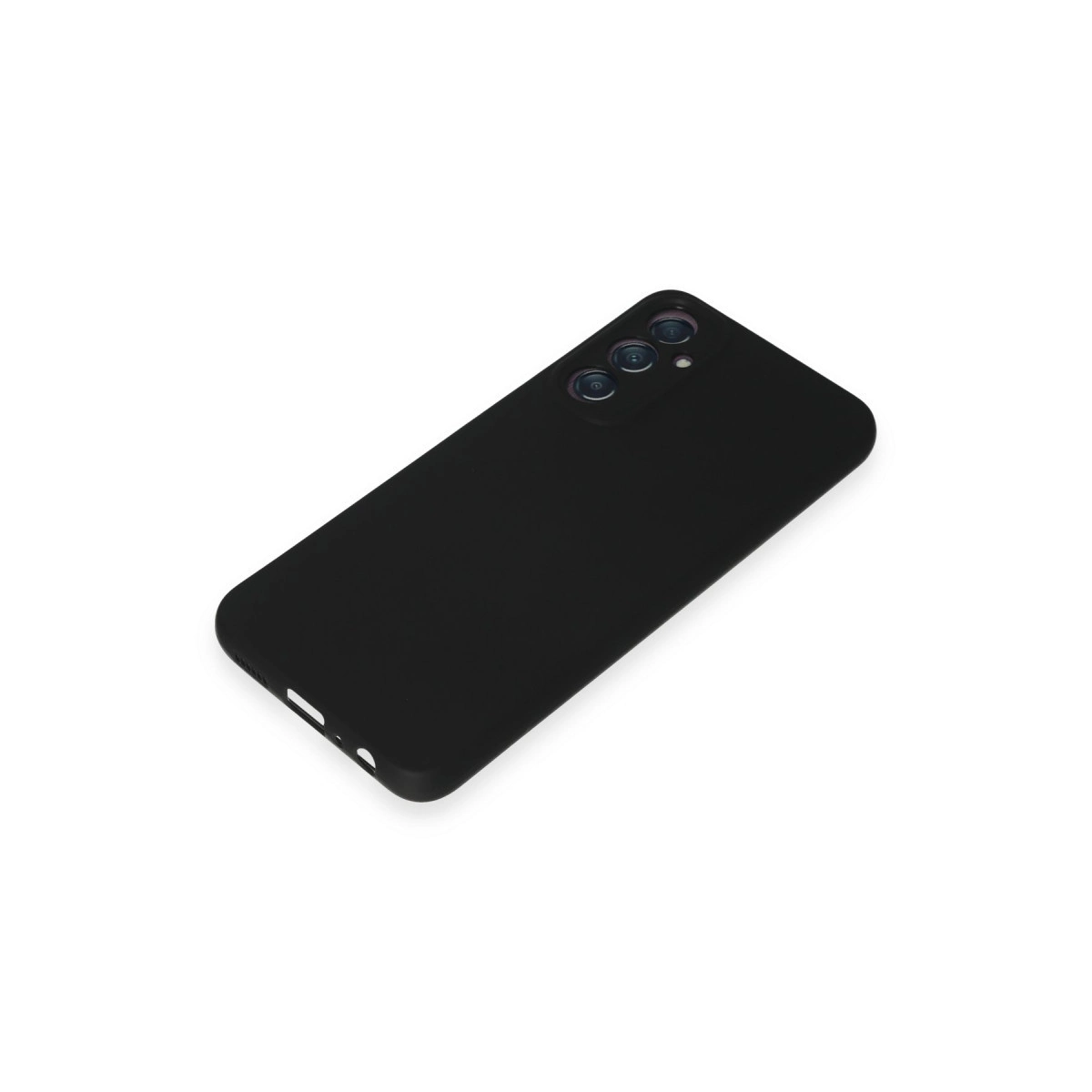 Üç kameralı siyah akıllı telefon, beyaz arka planda.