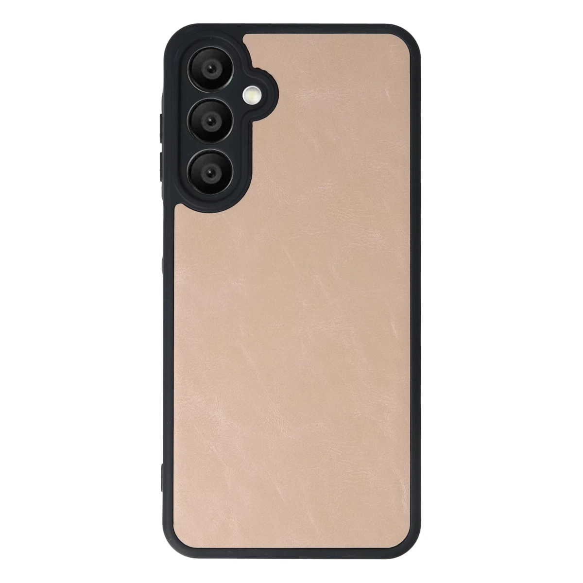 Kamera lens dizisi ve açık kahverengi deri kaplamalı bir telefon kılıfı.