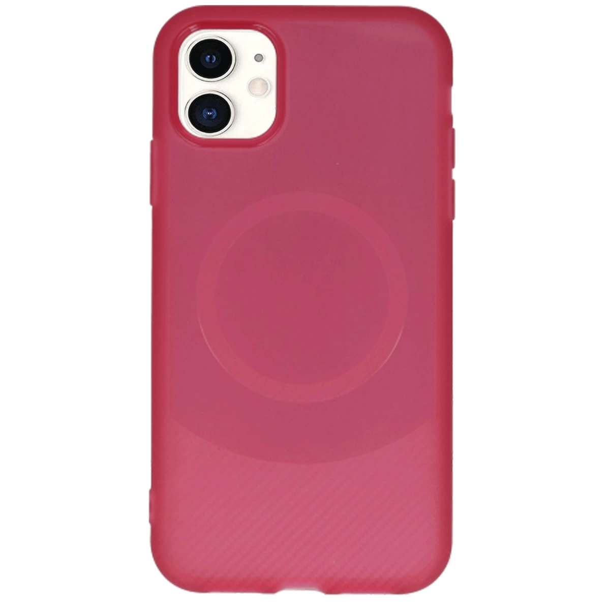 İki kameralı ve manyetik halkalı pembe telefon kılıfı.