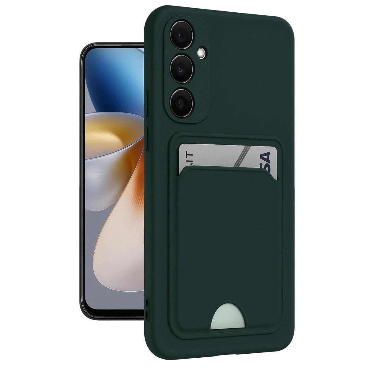 NEWFACE Samsung Galaxy A26 Uyumlu Kelvin Kartvizitli Silikon Telefon Kılıfı Koyu Yeşil