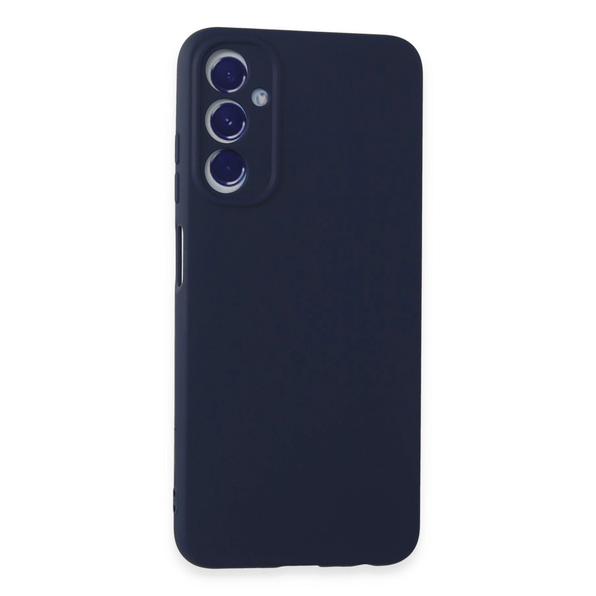 Arkada üç kamera lensli lacivert telefon kılıfı.