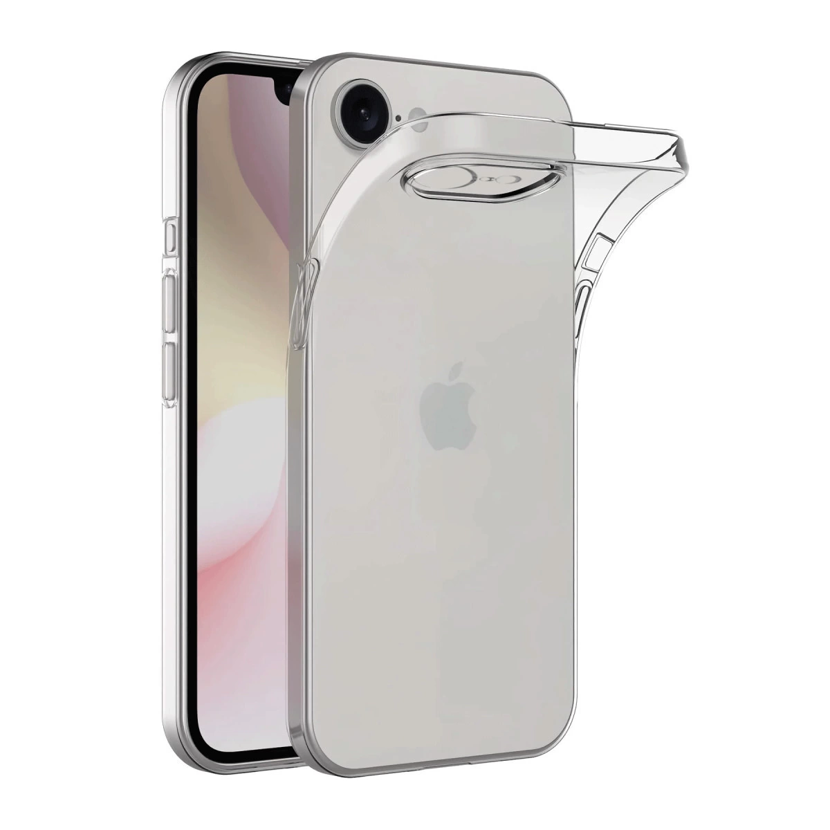 Şeffaf koruyucu kılıf bir iPhone'un arkasına takılmıştır.