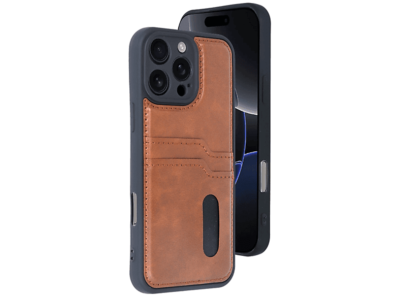 NEWFACE iPhone 16 Pro Max Uyumlu Sara Kartvizitli Deri Telefon Kılıfı Taba