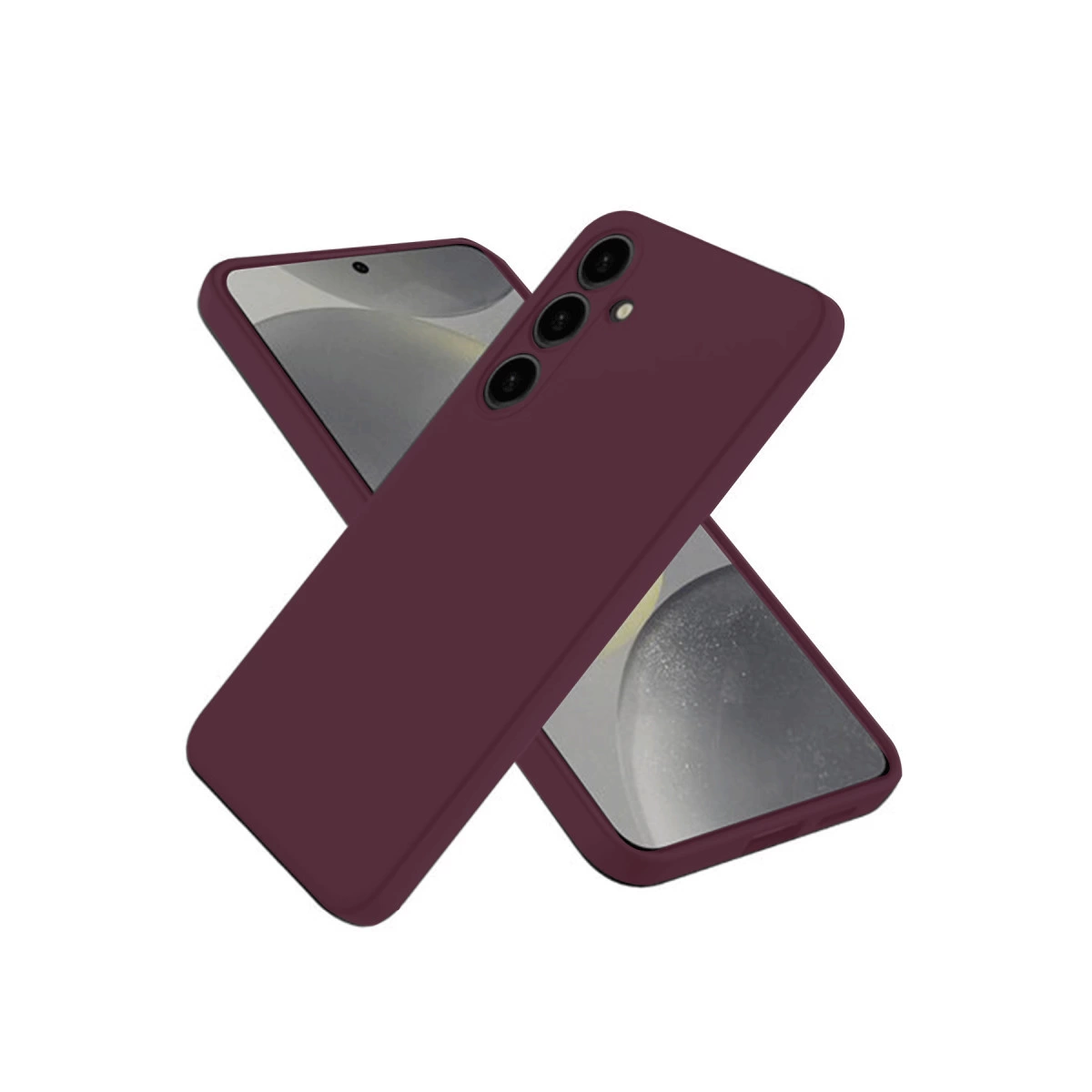 İki bordo telefon kılıfı üst üste binmiş, beyaz arka plan.