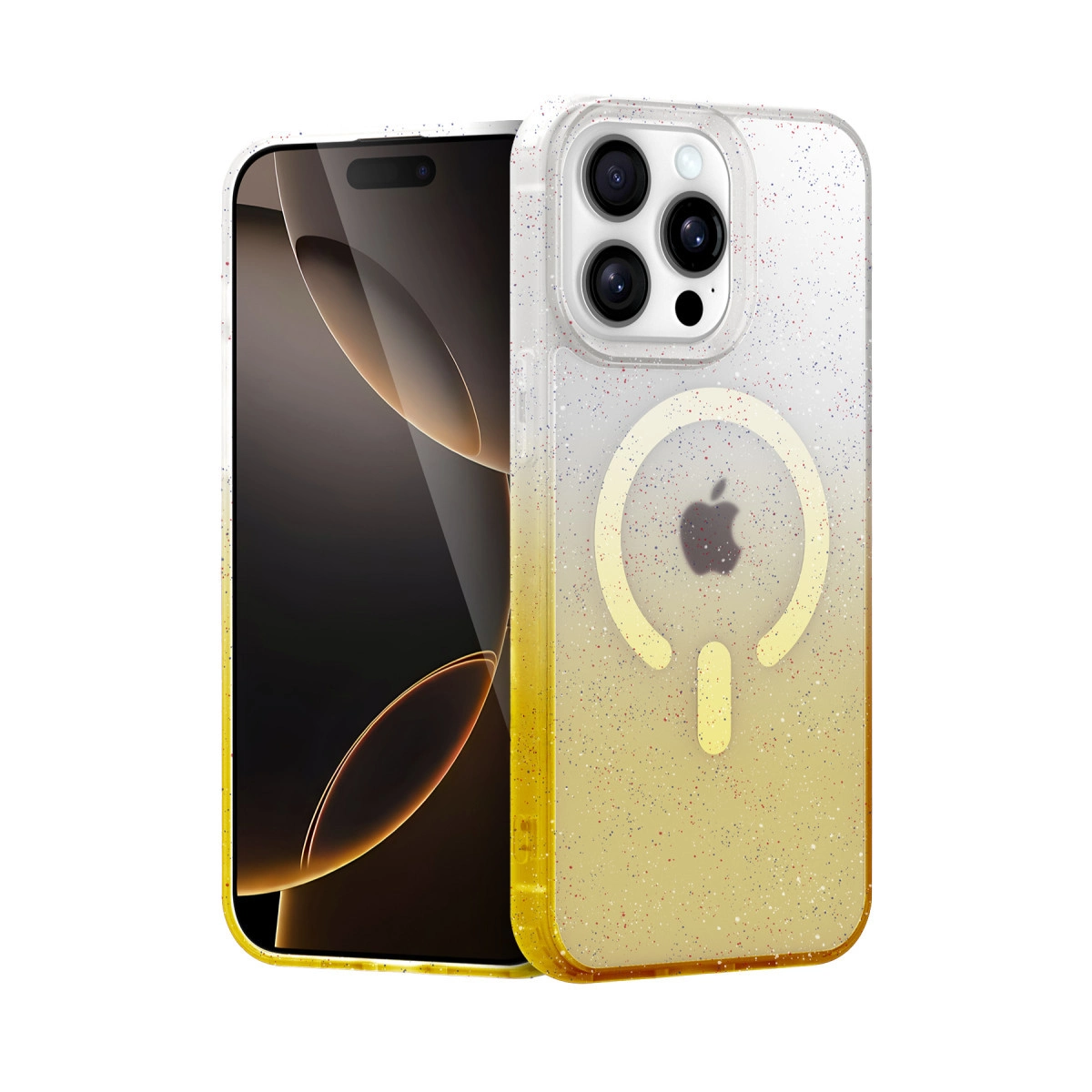 NEWFACE iPhone 14 Pro Uyumlu Pummel Shiny Magsafe Kapak Telefon Kılıfı Gold