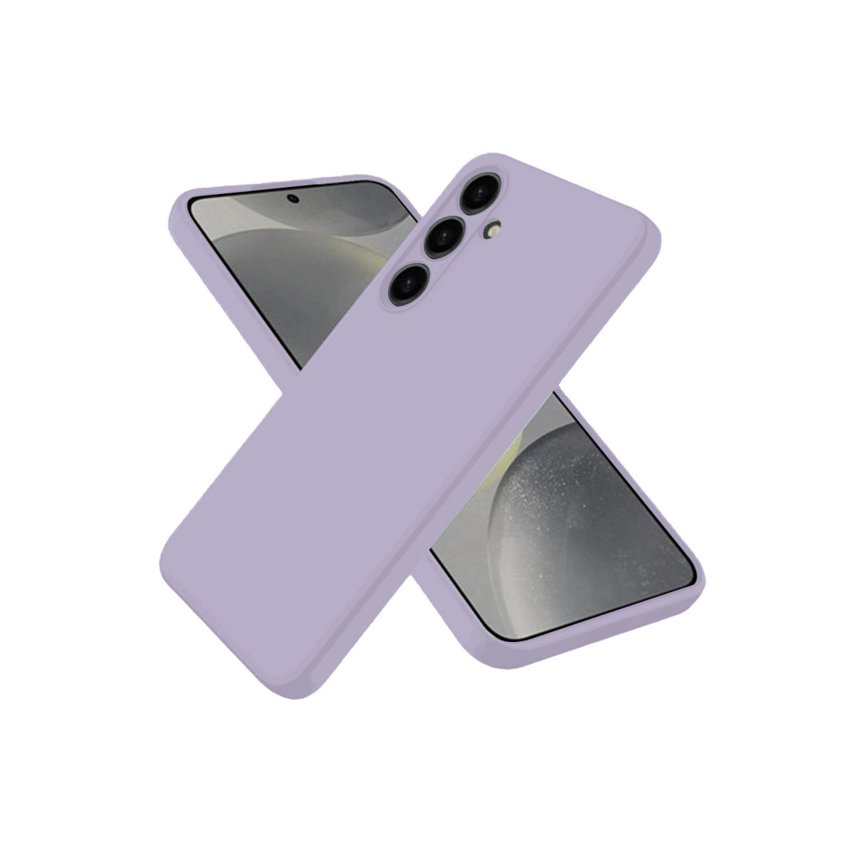 Beyaz arka plan üzerinde kameralı iki mor telefon kılıfı.