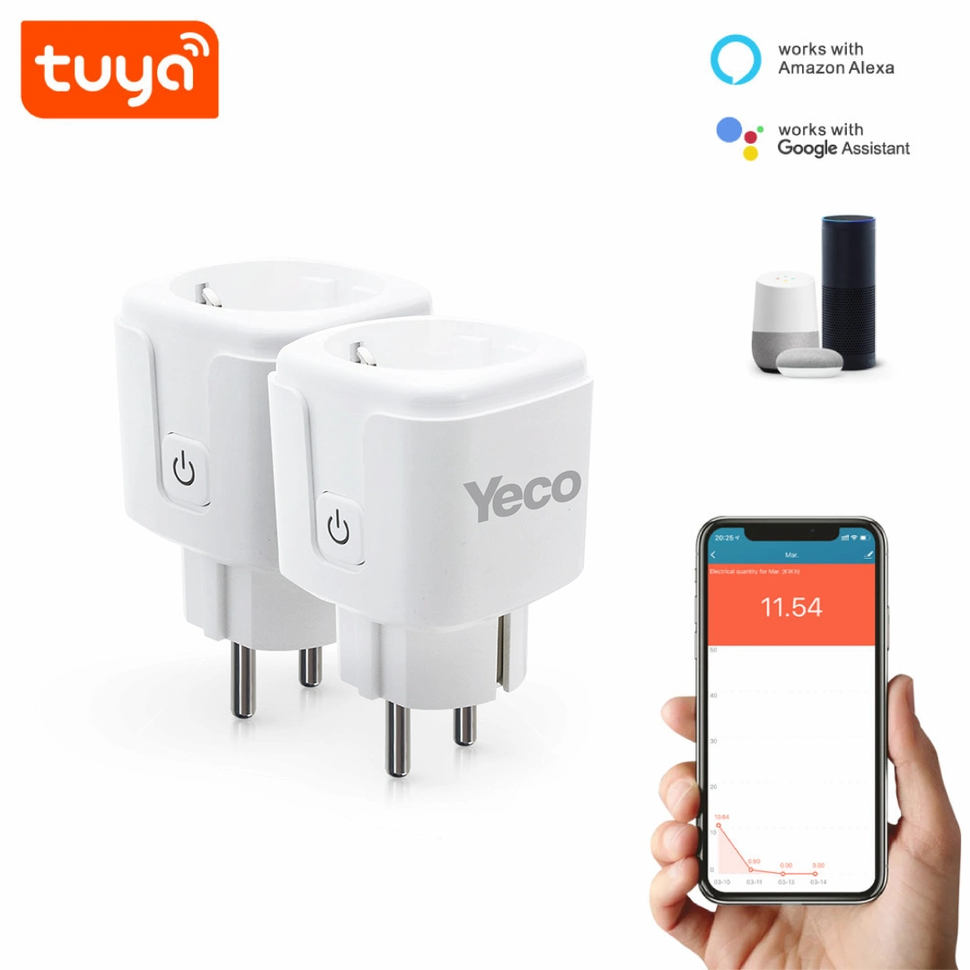 YECO SP-16 Wi-Fi Uyumlu Telefonla Kontrol 16A Akım Koruma Enerji İzleme 2 Adet Akıllı Priz